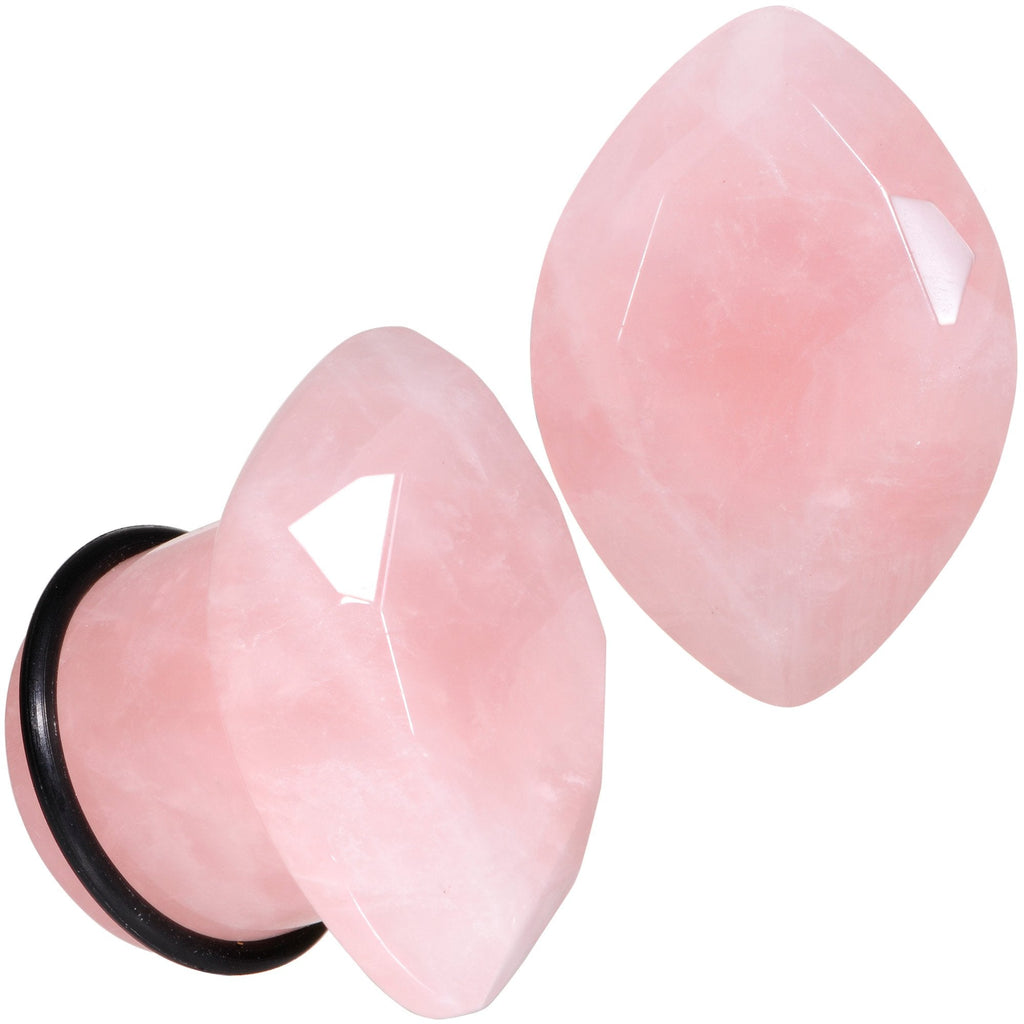 BodyCandy Rose Quartz Faceted Single Flare Plug Set 6mm to 25mm Sizes — texture detail