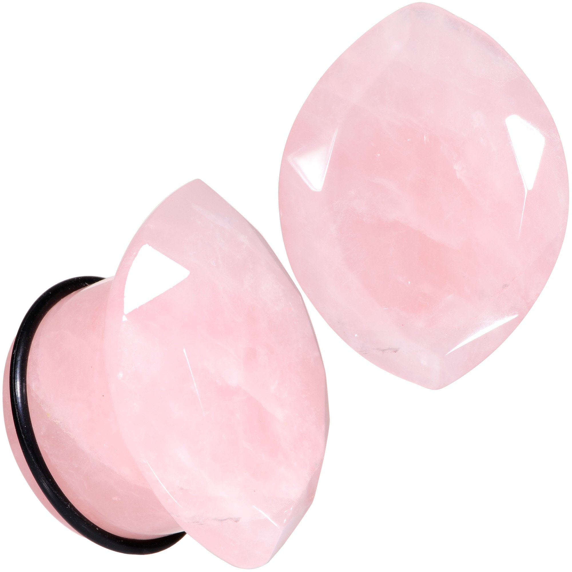 BodyCandy Rose Quartz Faceted Single Flare Plug Set 6mm to 25mm Sizes — main product shot
