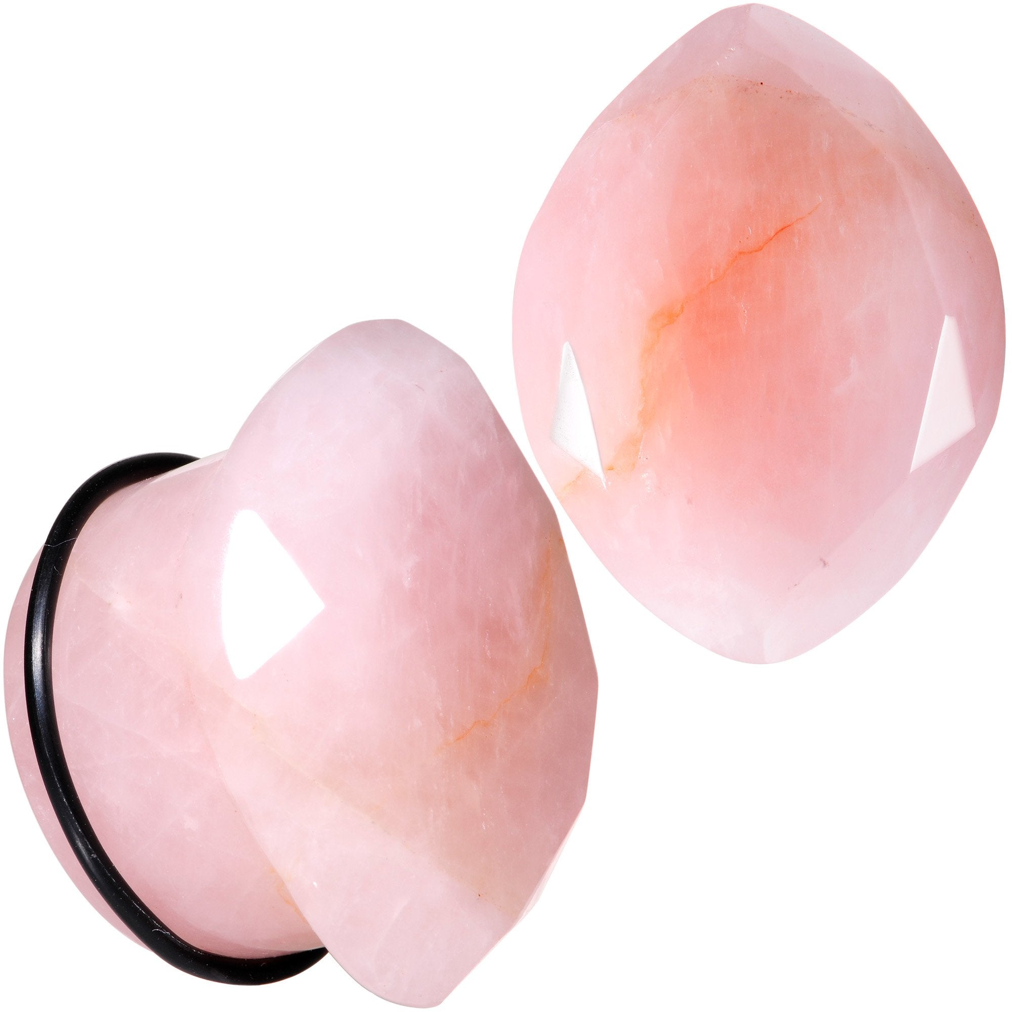 BodyCandy Rose Quartz Faceted Single Flare Plug Set 6mm to 25mm Sizes — detail and construction