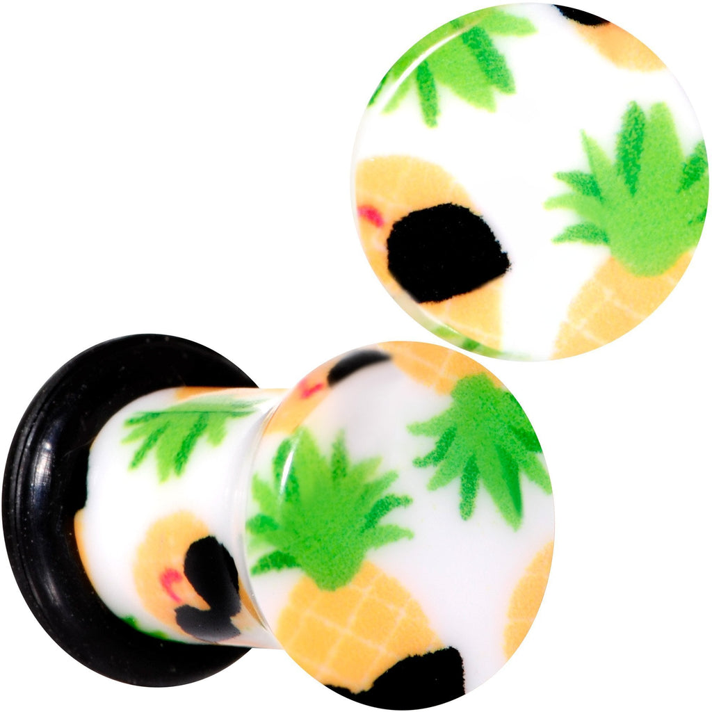 BodyCandy White Acrylic Hip Sunglasses Pineapple Single Flare Plug Set Sizes 3mm to 16mm — scale reference