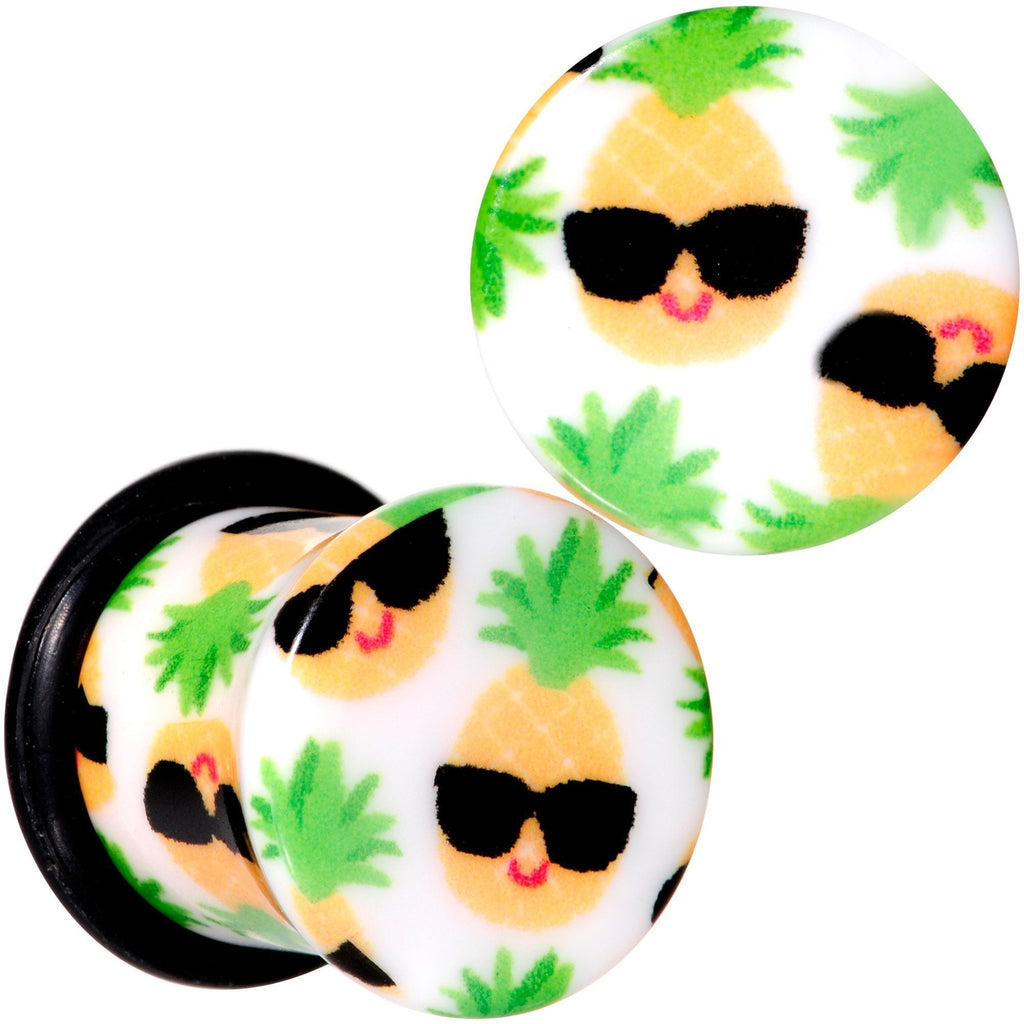 BodyCandy White Acrylic Hip Sunglasses Pineapple Single Flare Plug Set Sizes 3mm to 16mm — texture detail