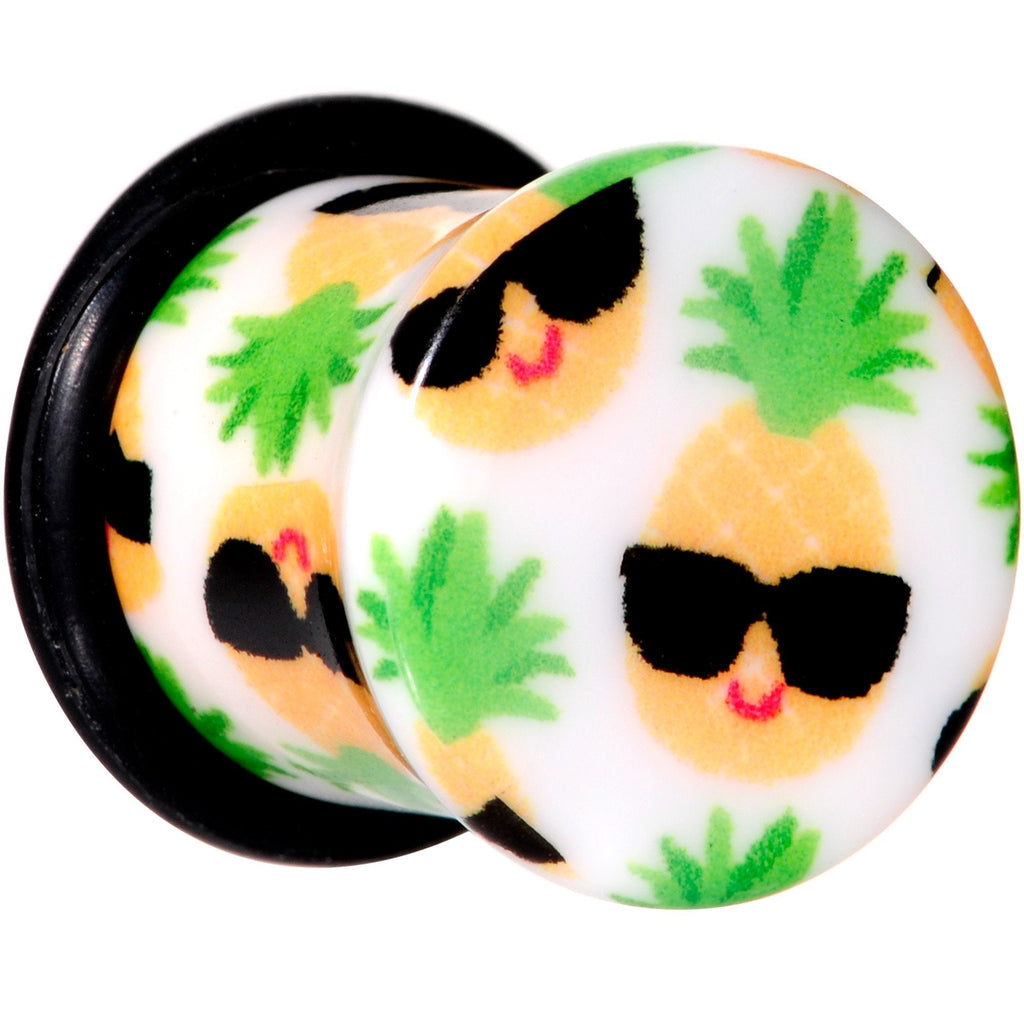 BodyCandy White Acrylic Hip Sunglasses Pineapple Single Flare Plug Set Sizes 3mm to 16mm — detail and construction