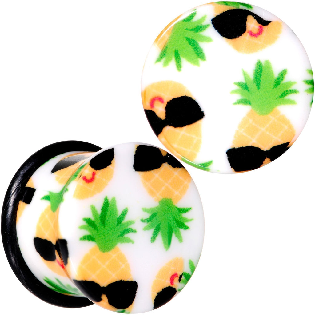 BodyCandy White Acrylic Hip Sunglasses Pineapple Single Flare Plug Set Sizes 3mm to 16mm — main product shot