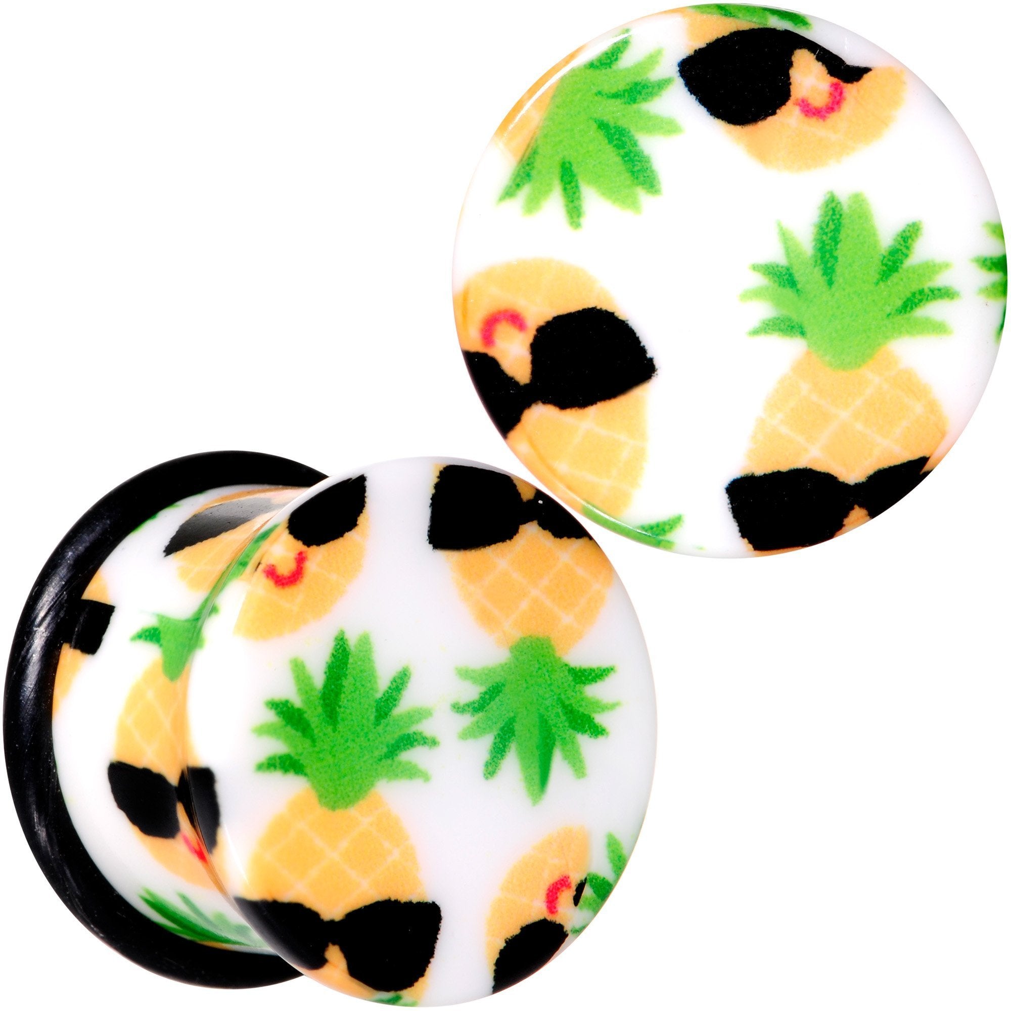 BodyCandy White Acrylic Hip Sunglasses Pineapple Single Flare Plug Set Sizes 3mm to 16mm — main product shot