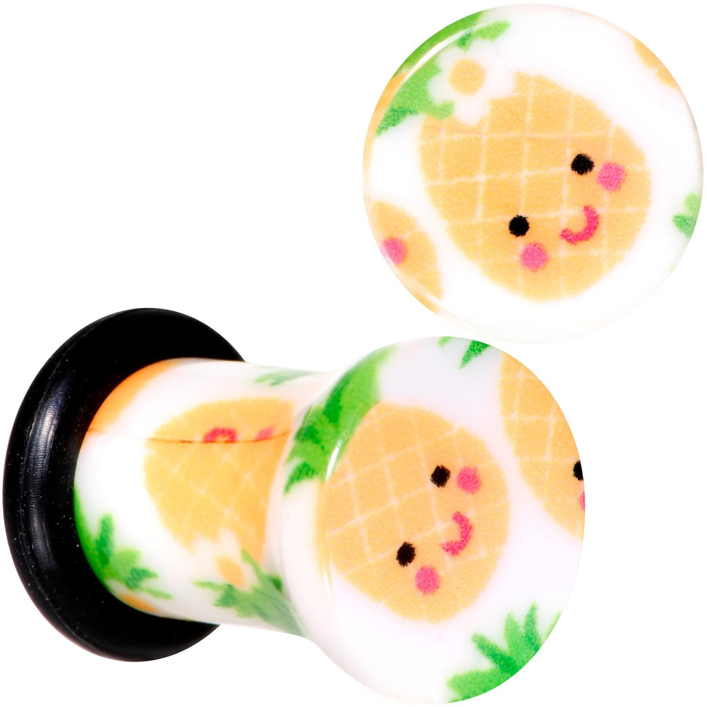 BodyCandy White Acrylic Pretty Pineapple Single Flare Plug Set Sizes 3mm to 16mm — scale reference