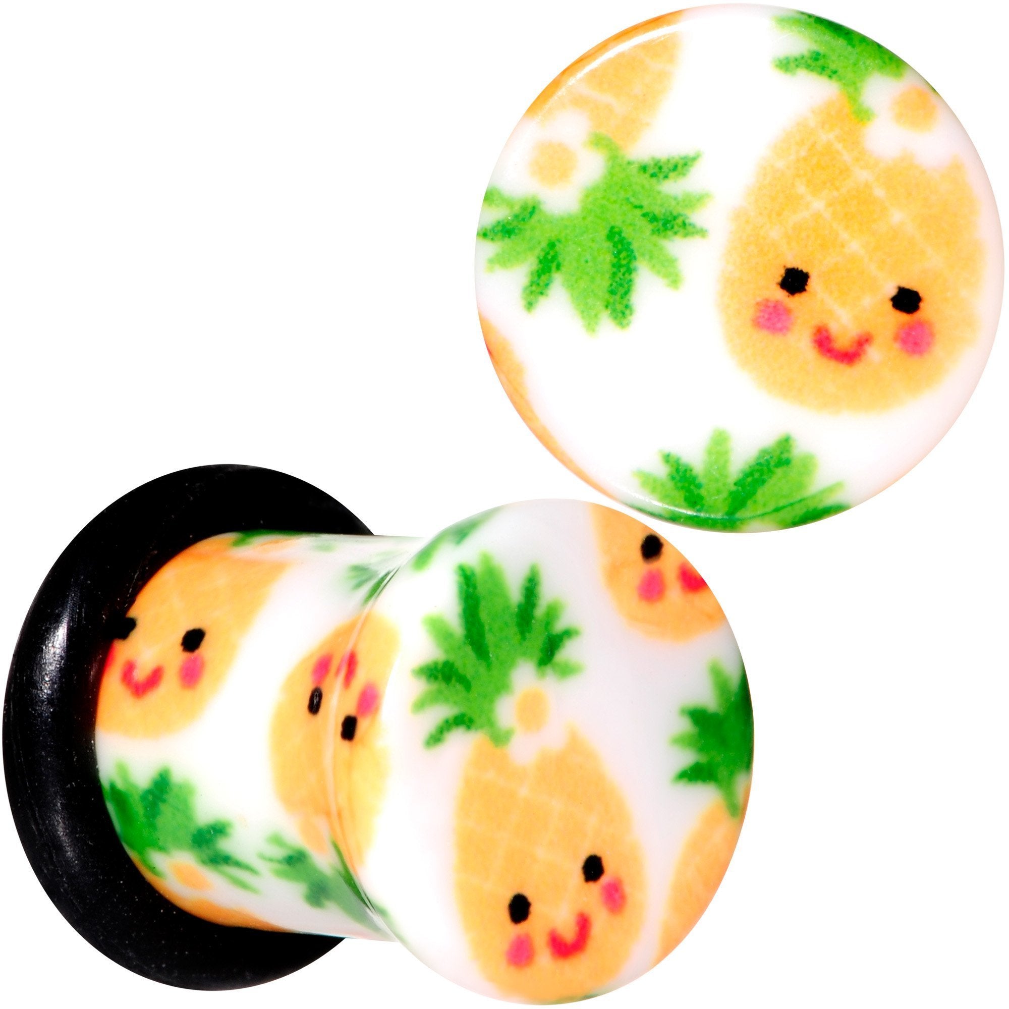 BodyCandy White Acrylic Pretty Pineapple Single Flare Plug Set Sizes 3mm to 16mm — color variant