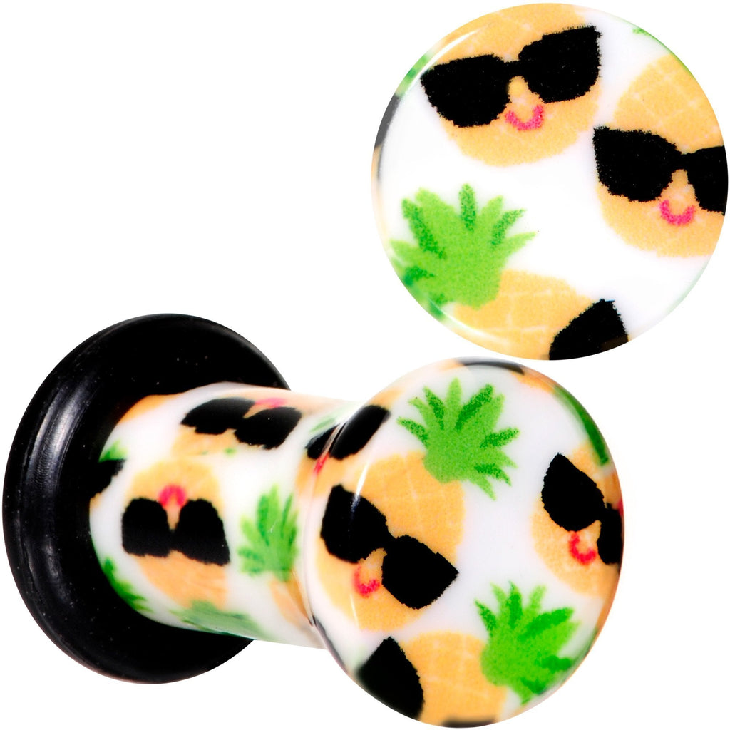 BodyCandy White Acrylic Hip Sunglasses Pineapple Single Flare Plug Set Sizes 3mm to 16mm — packaging or label