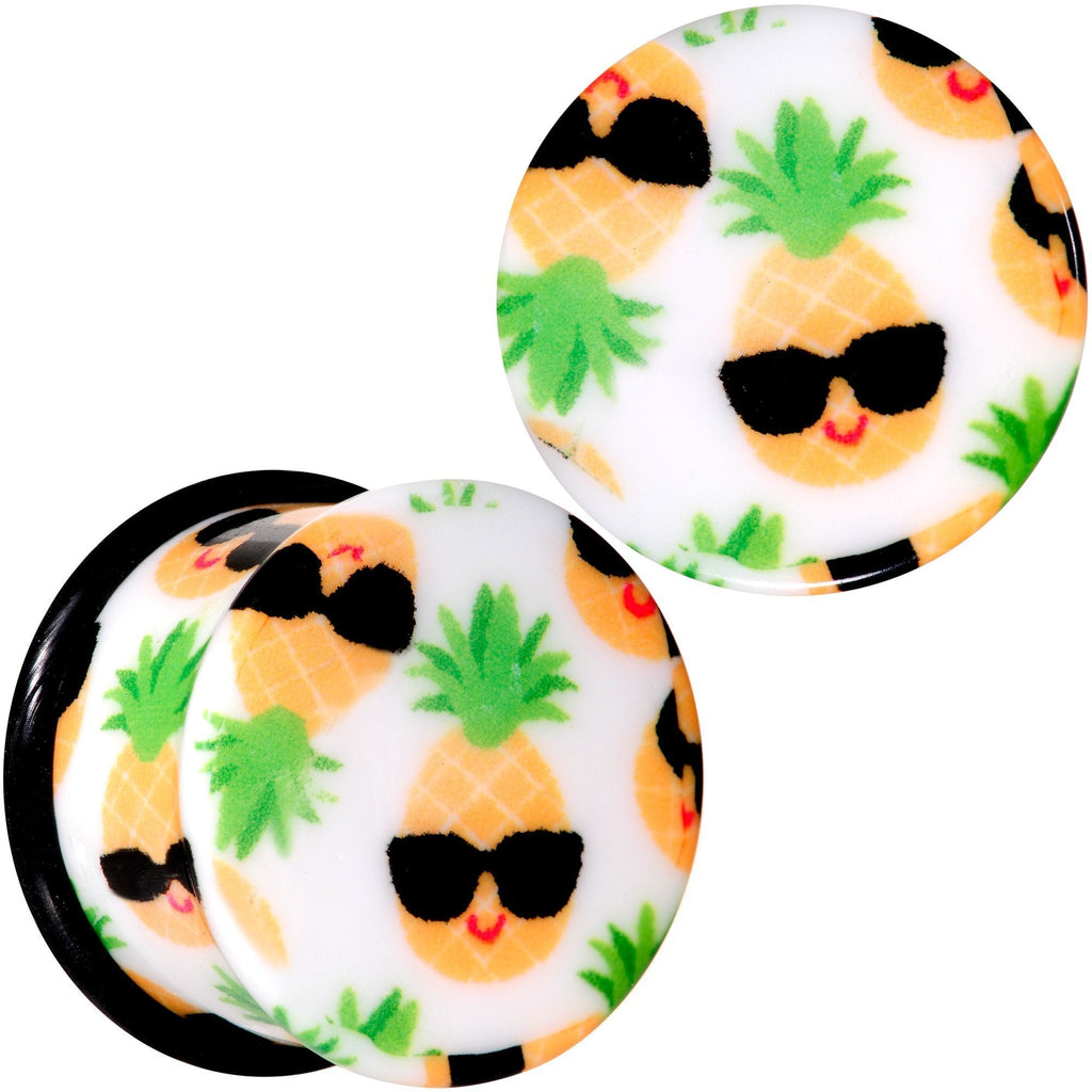 BodyCandy White Acrylic Hip Sunglasses Pineapple Single Flare Plug Set Sizes 3mm to 16mm — lifestyle context