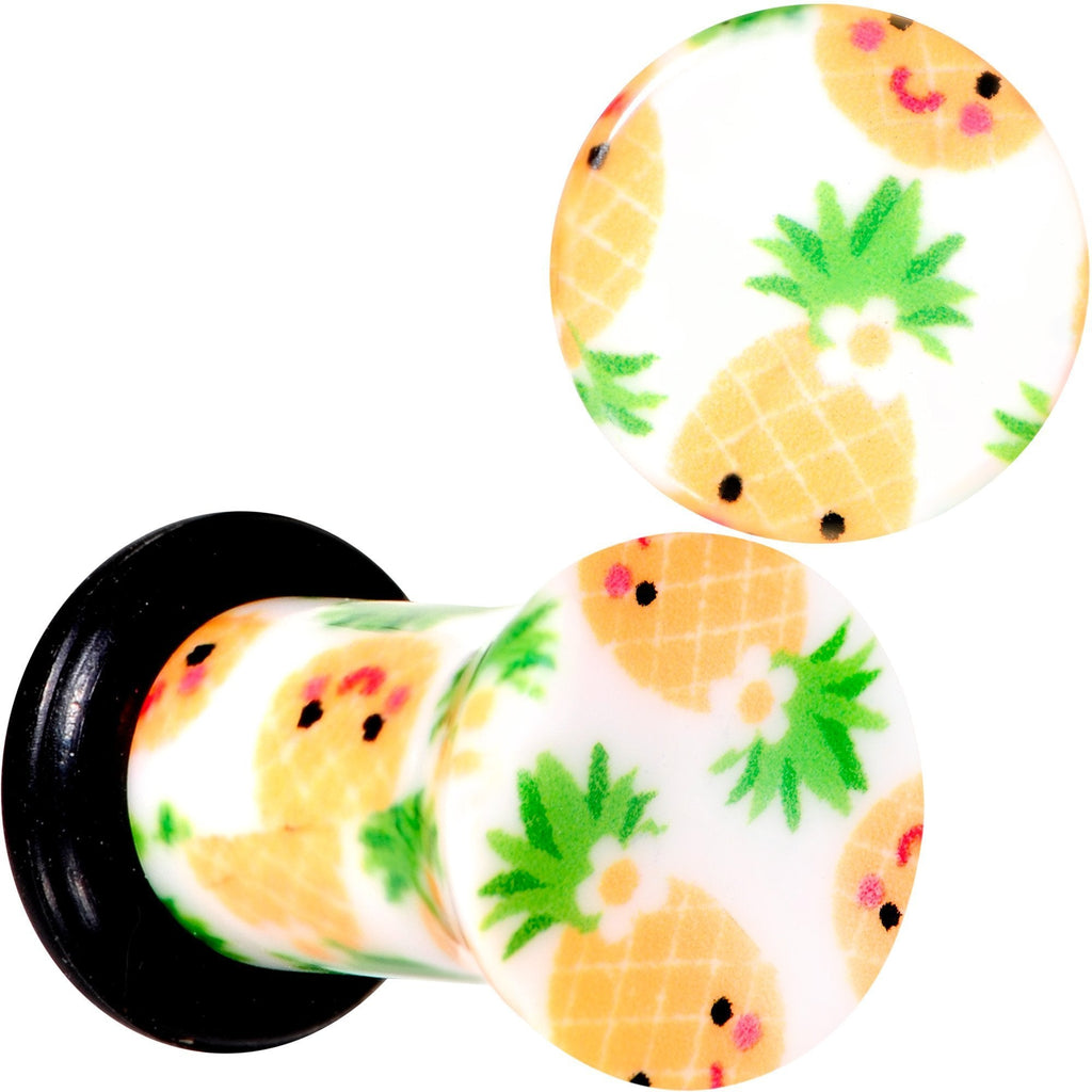 BodyCandy White Acrylic Pretty Pineapple Single Flare Plug Set Sizes 3mm to 16mm — packaging or label