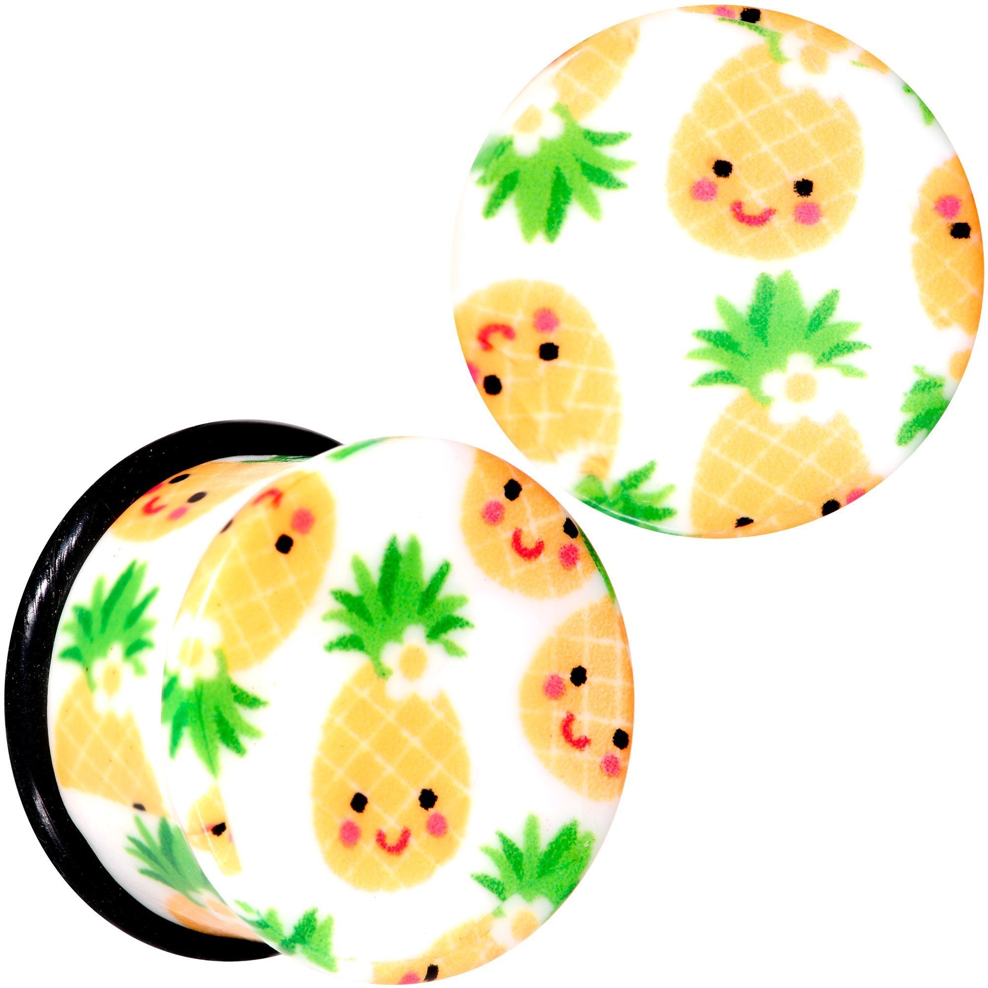 BodyCandy White Acrylic Pretty Pineapple Single Flare Plug Set Sizes 3mm to 16mm — lifestyle context