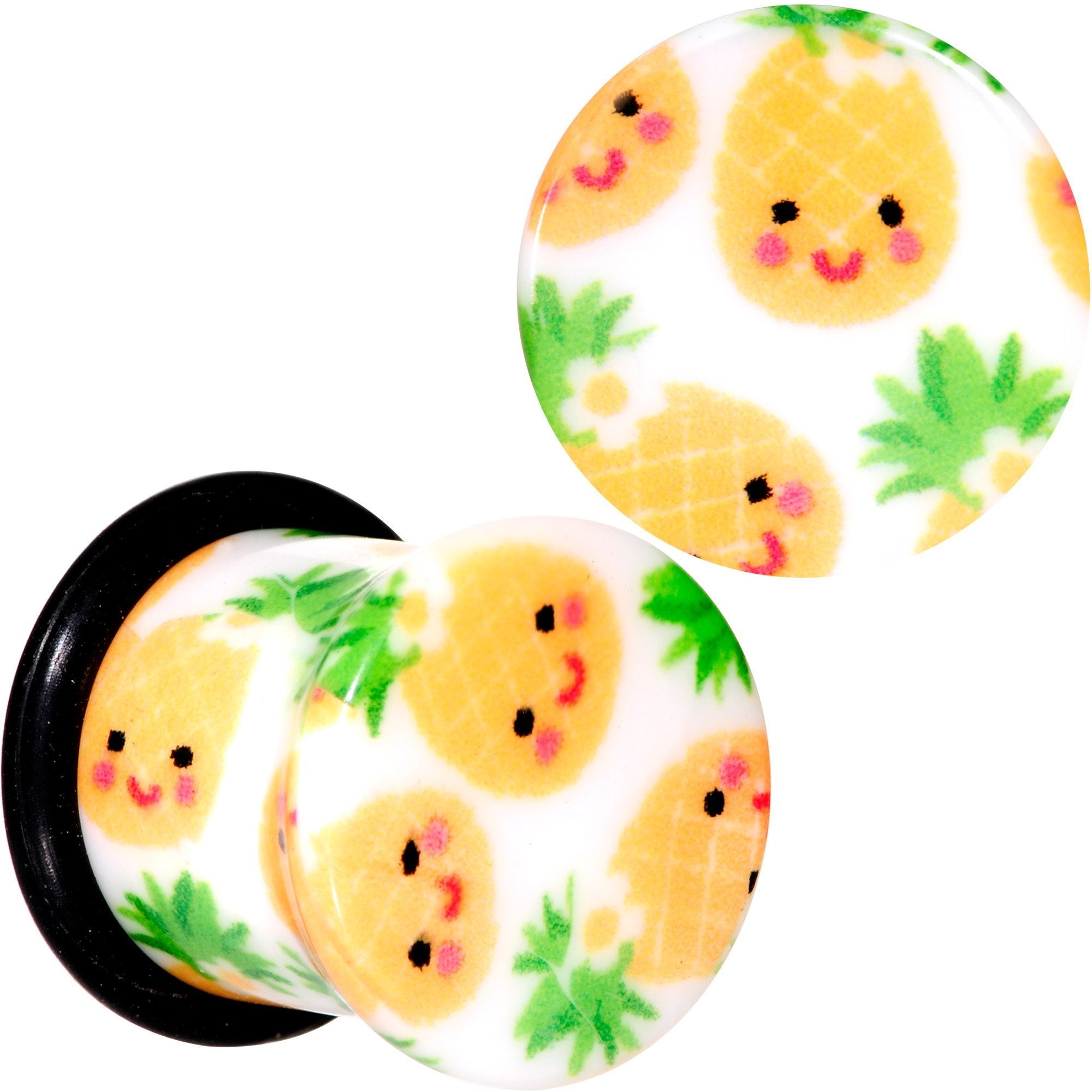 BodyCandy White Acrylic Pretty Pineapple Single Flare Plug Set Sizes 3mm to 16mm — texture detail
