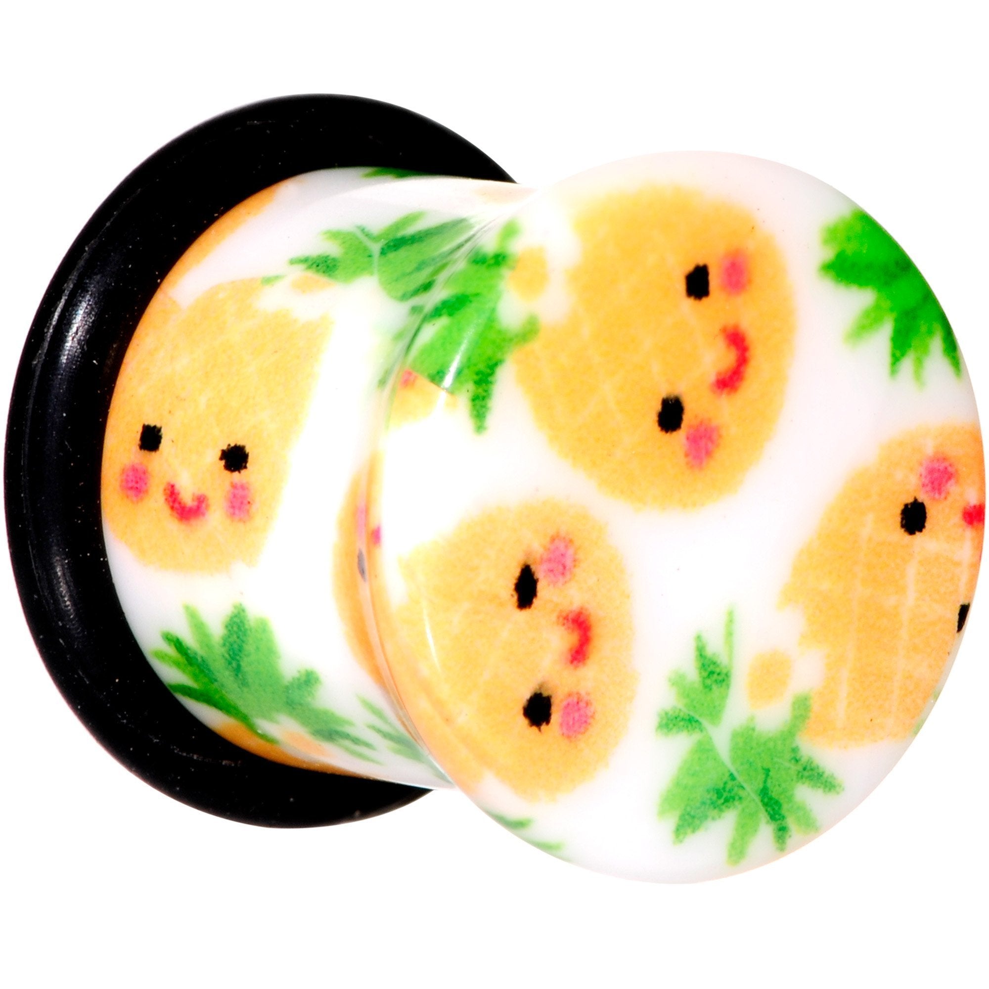 BodyCandy White Acrylic Pretty Pineapple Single Flare Plug Set Sizes 3mm to 16mm — detail and construction