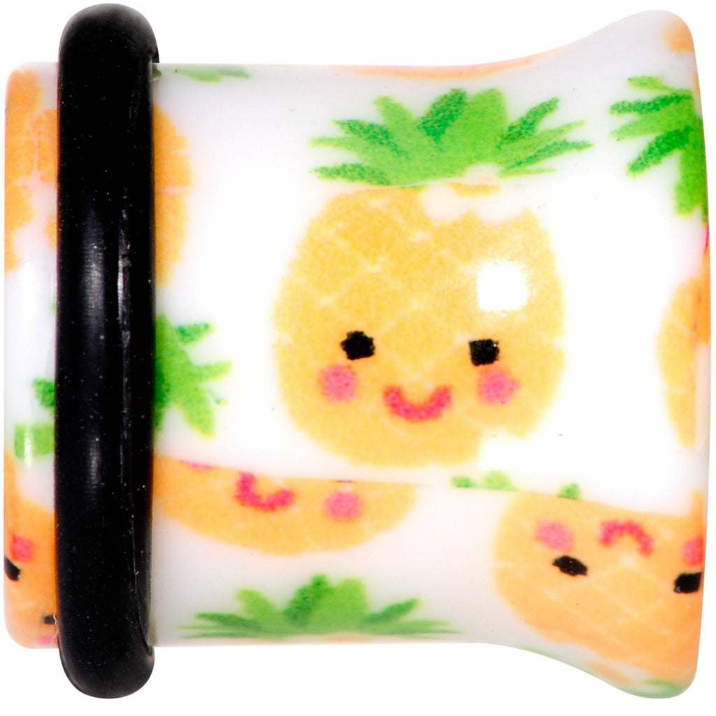 BodyCandy White Acrylic Pretty Pineapple Single Flare Plug Set Sizes 3mm to 16mm — branding close-up