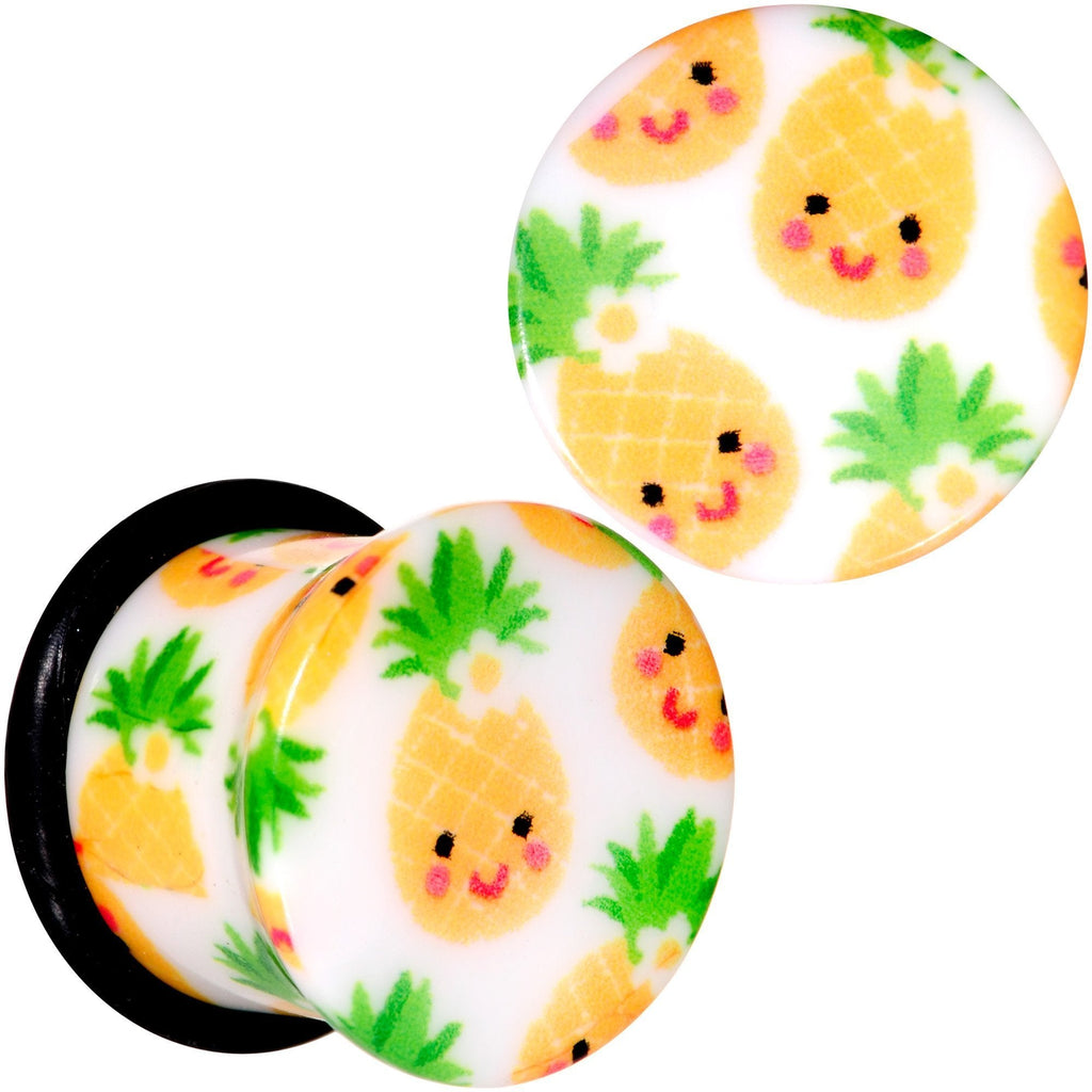 BodyCandy White Acrylic Pretty Pineapple Single Flare Plug Set Sizes 3mm to 16mm — in-use context