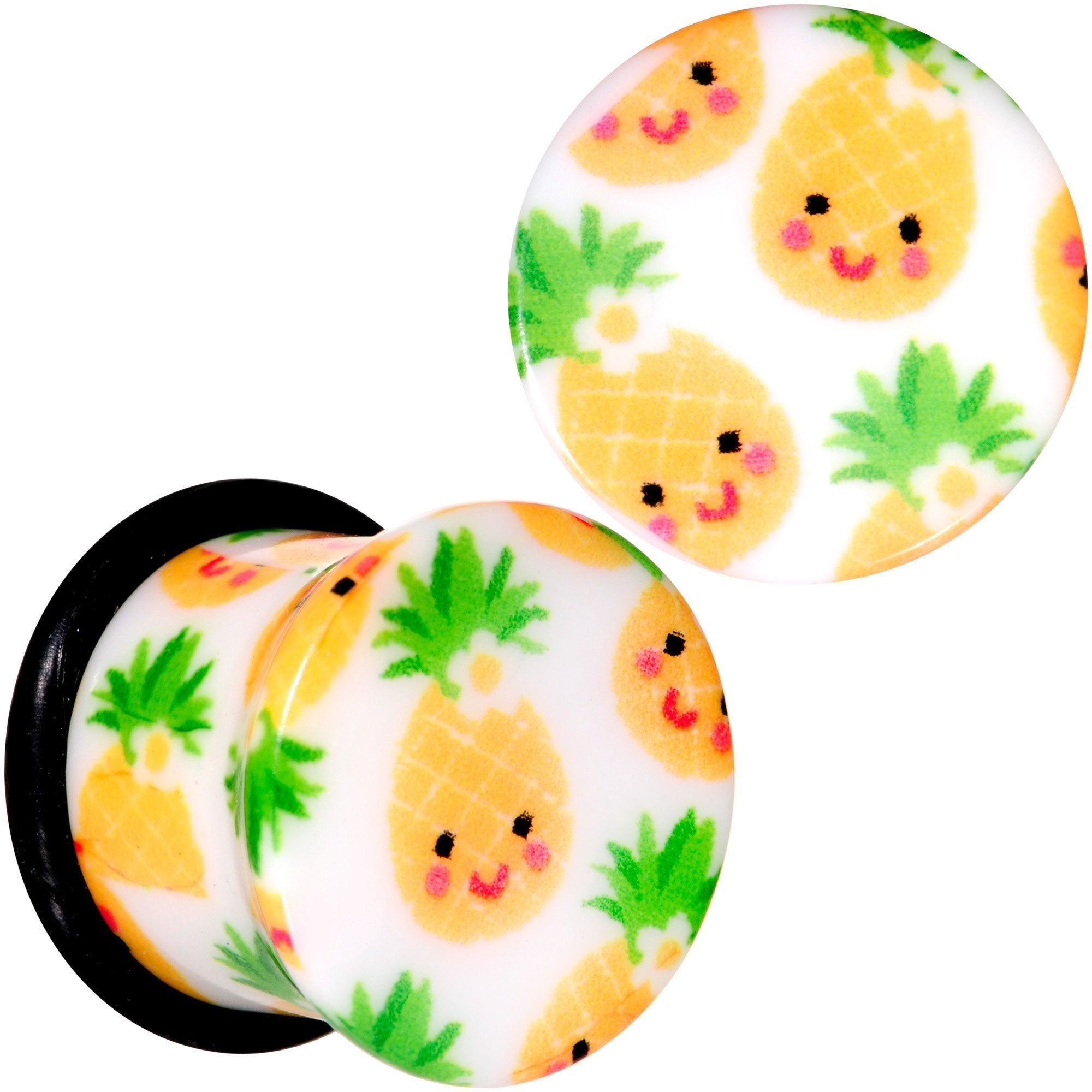 BodyCandy White Acrylic Pretty Pineapple Single Flare Plug Set Sizes 3mm to 16mm — in-use context