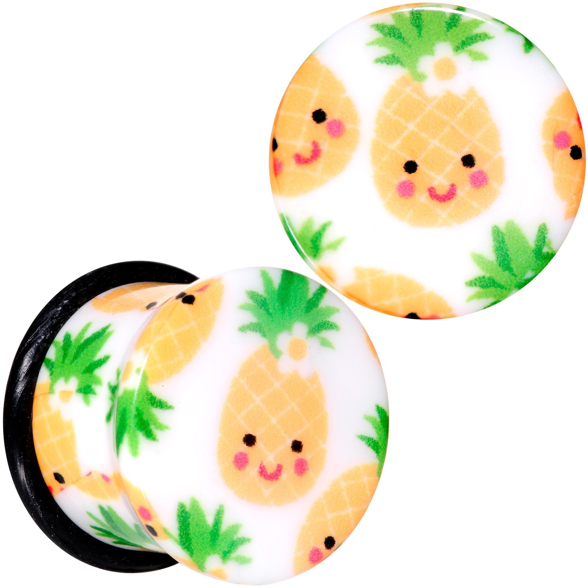 BodyCandy White Acrylic Pretty Pineapple Single Flare Plug Set Sizes 3mm to 16mm — main product shot