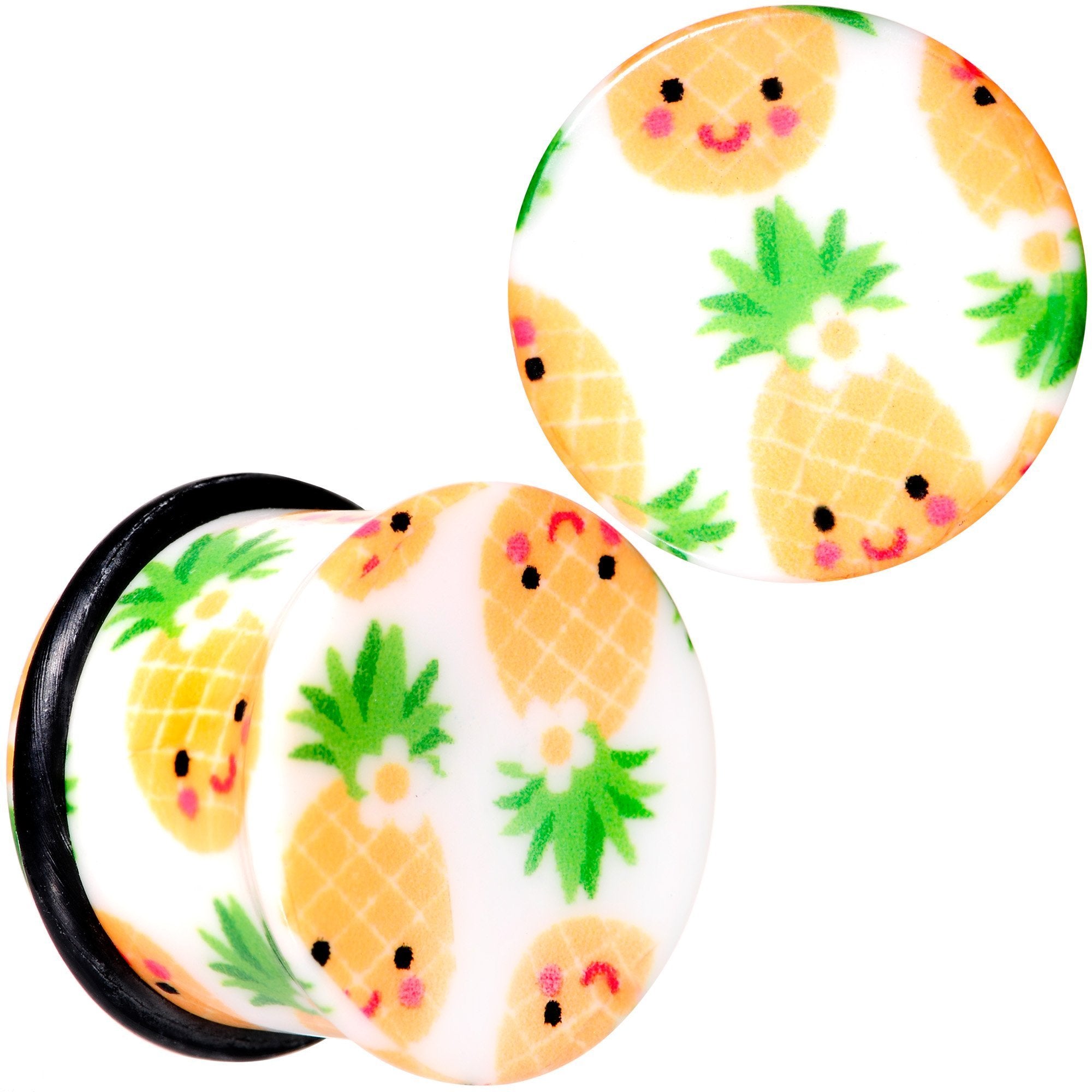 BodyCandy White Acrylic Pretty Pineapple Single Flare Plug Set Sizes 3mm to 16mm — detail and construction