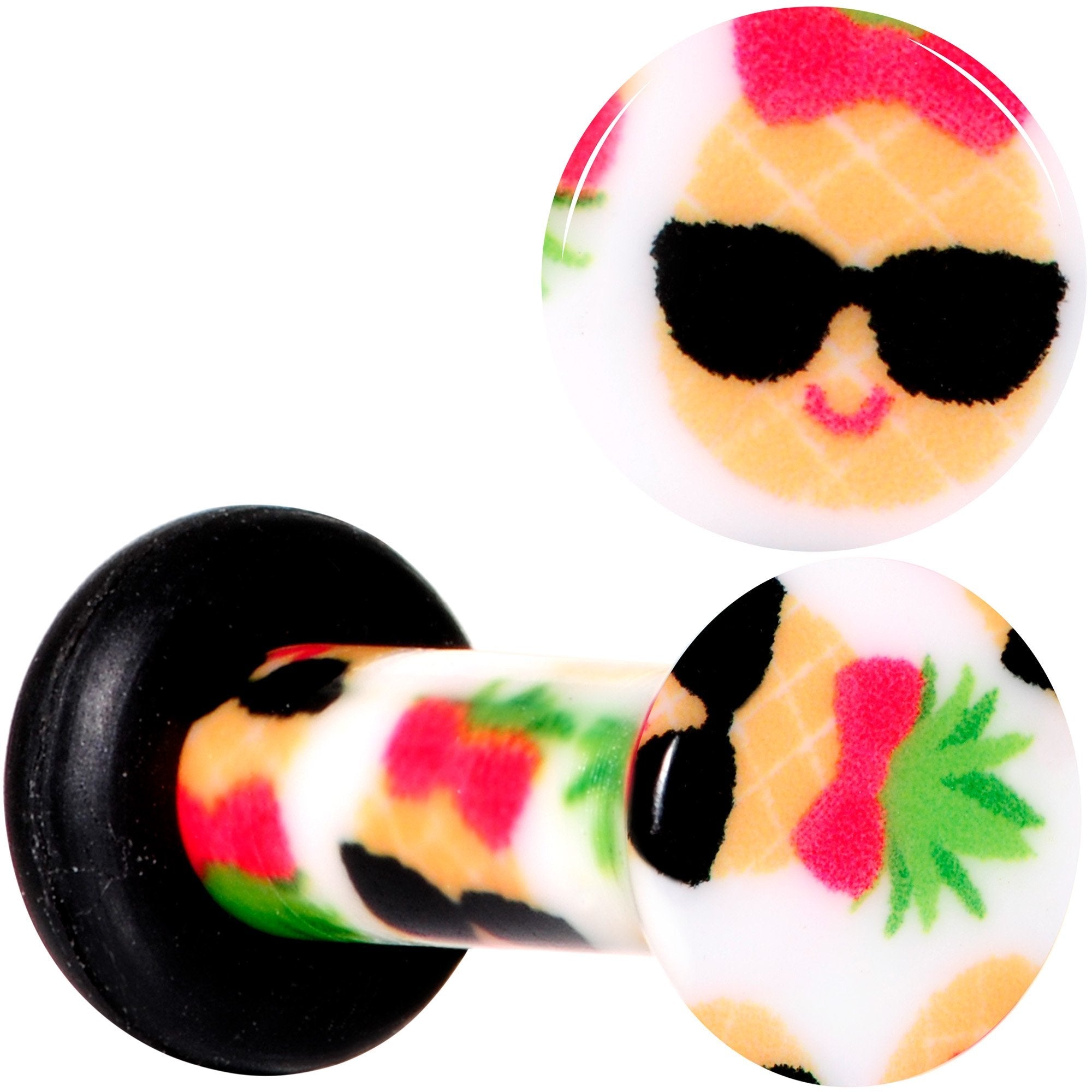 BodyCandy White Acrylic Cool Pineapple Single Flare Plug Set 3mm to 16mm — packaging or label