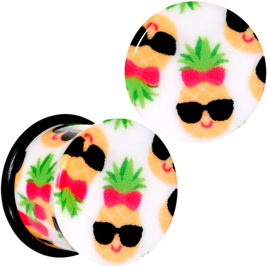BodyCandy White Acrylic Cool Pineapple Single Flare Plug Set 3mm to 16mm — detail and construction