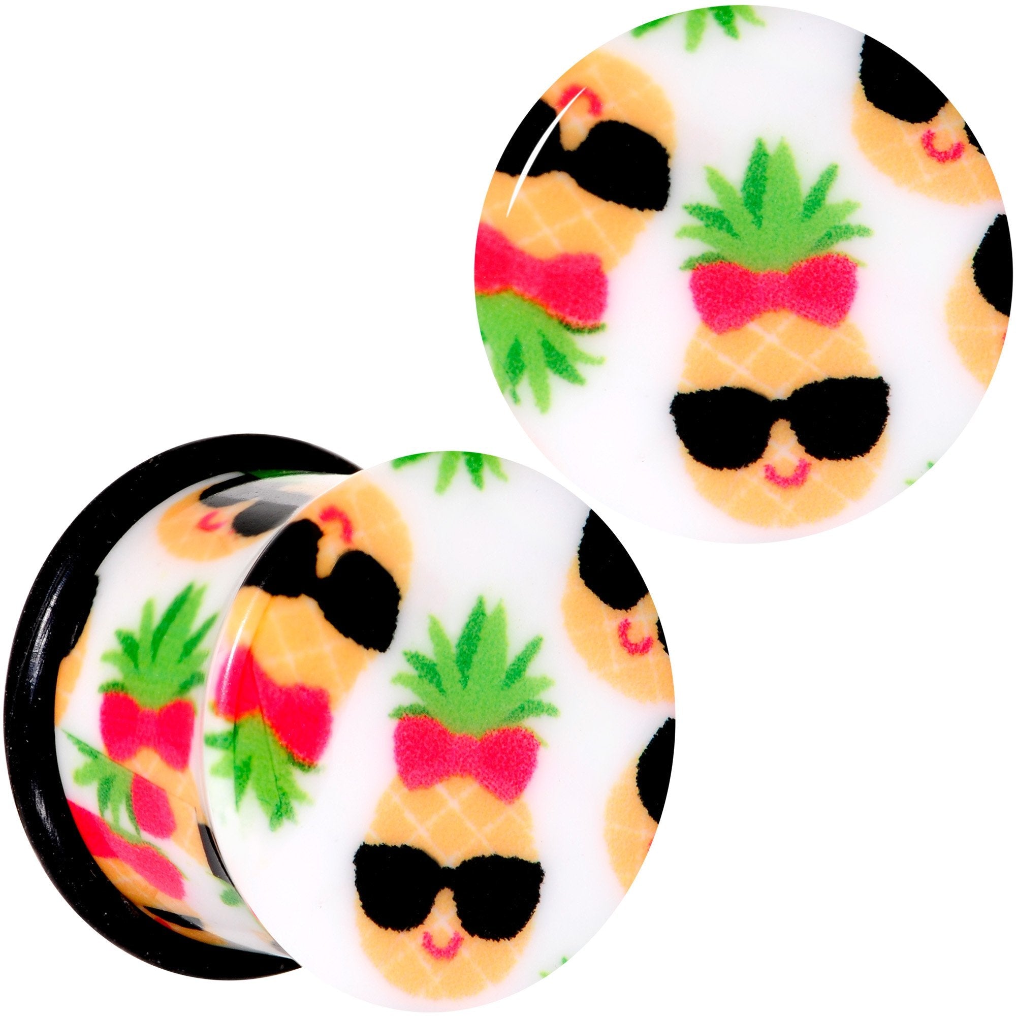 BodyCandy White Acrylic Cool Pineapple Single Flare Plug Set 3mm to 16mm — detail and construction