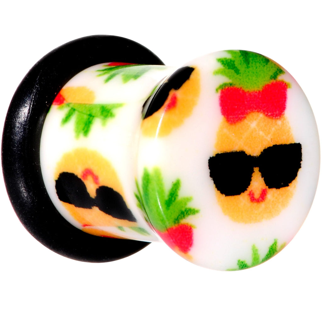 BodyCandy White Acrylic Cool Pineapple Single Flare Plug Set 3mm to 16mm — detail and construction