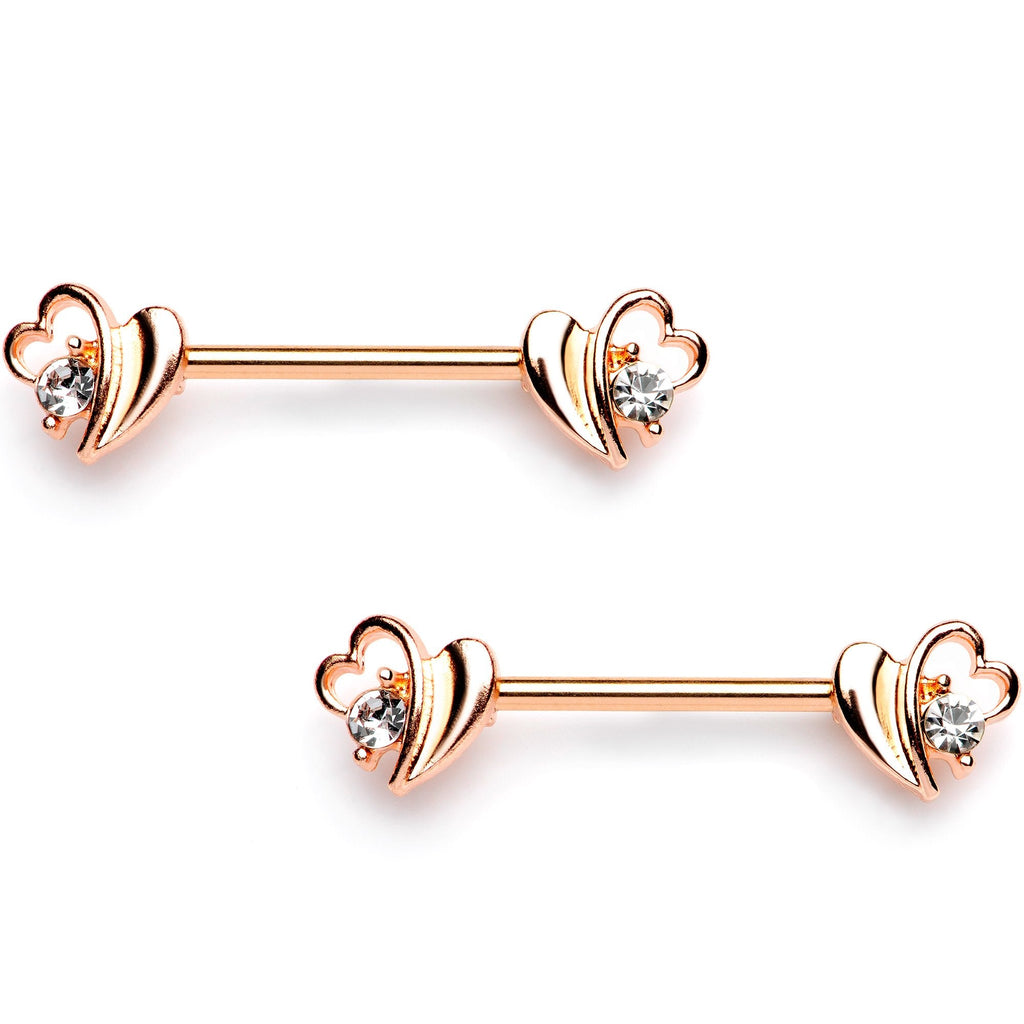 BodyCandy 9/16 Clear Gem Rose Gold Tone Love Wave Barbell Nipple Ring Set — main product shot