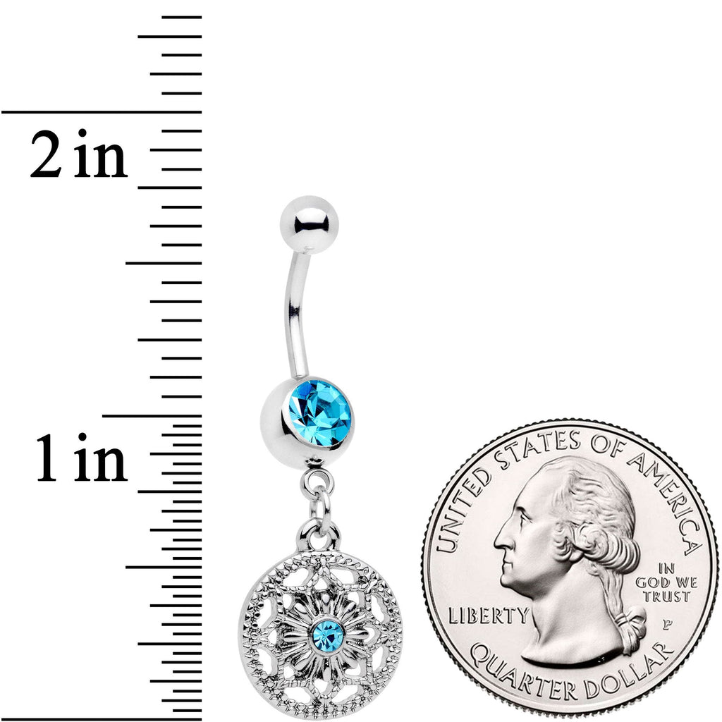 BodyCandy Blue Gem Mind Bending Mandala Dangle Belly Ring — detail and construction