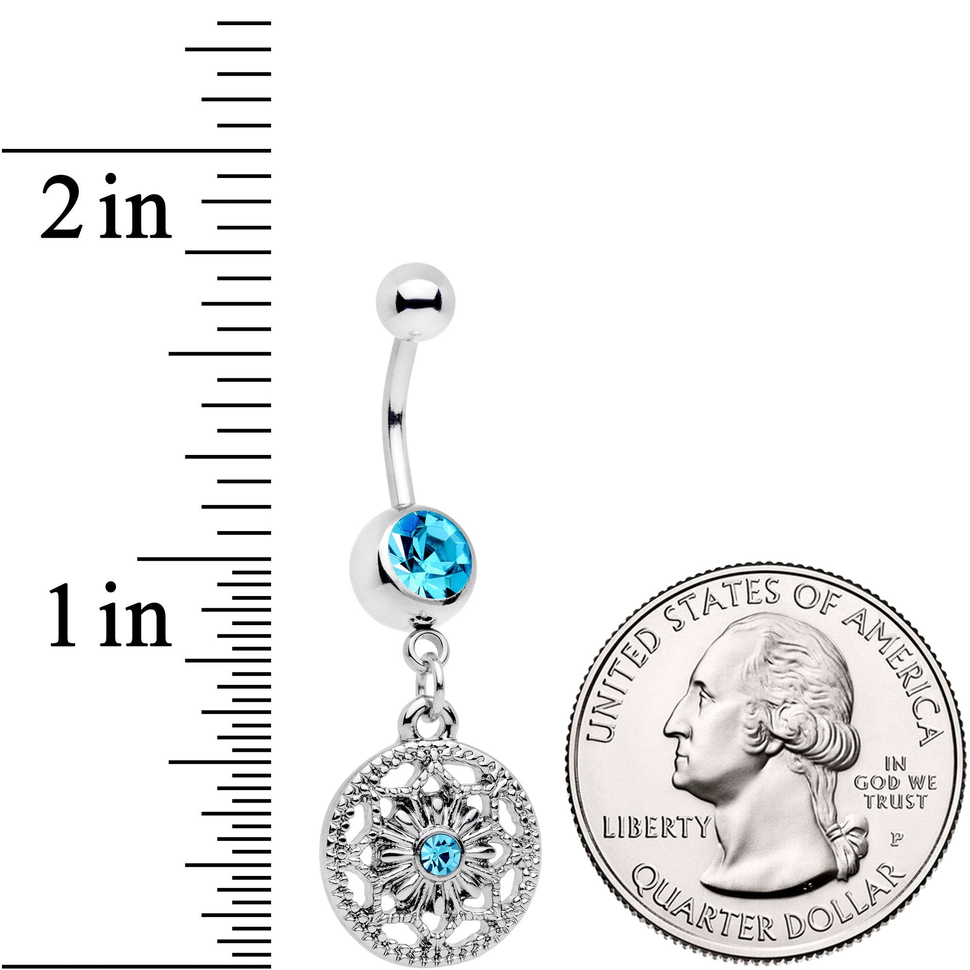 BodyCandy Blue Gem Mind Bending Mandala Dangle Belly Ring — detail and construction