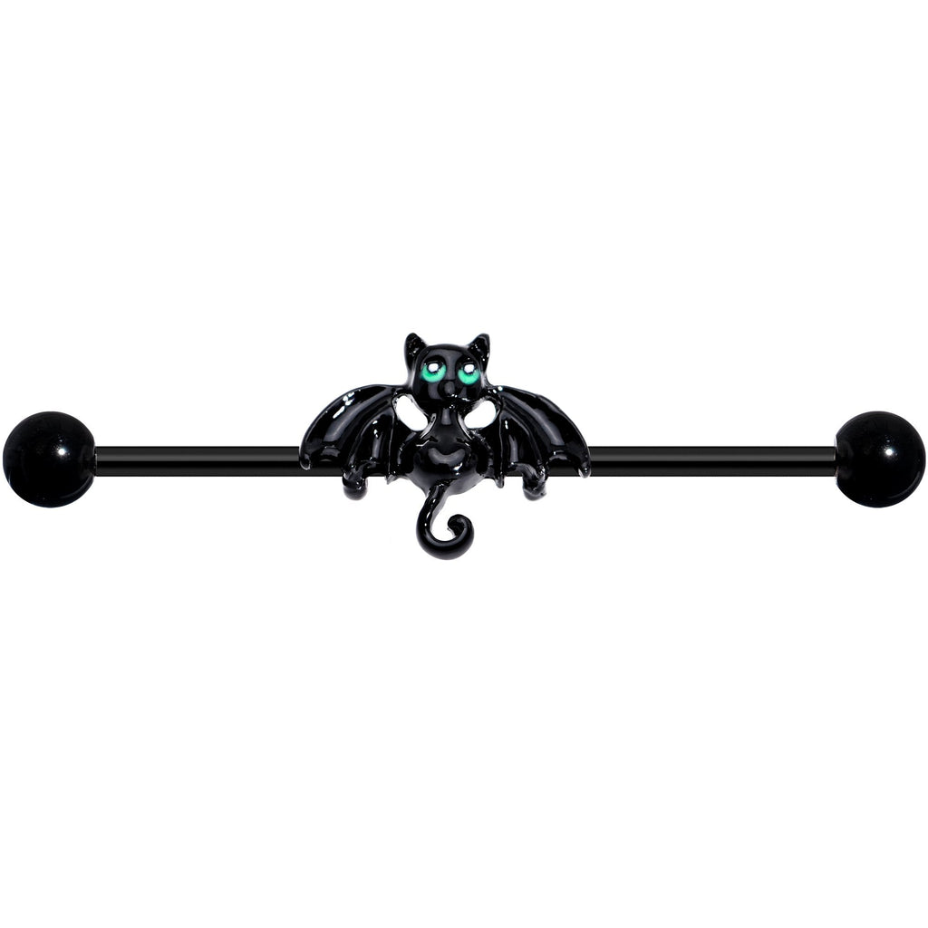 BodyCandy 14G Black Halloween Vampire Bat Industrial Barbell 38mm — detail and construction