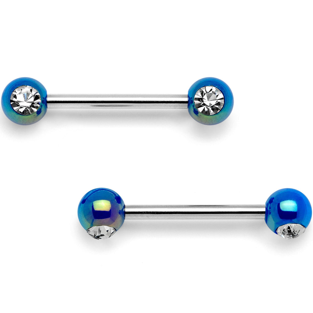 BodyCandy 9/16 Clear Gem Blue Pearlescent Acrylic Barbell Nipple Ring Set — main product shot