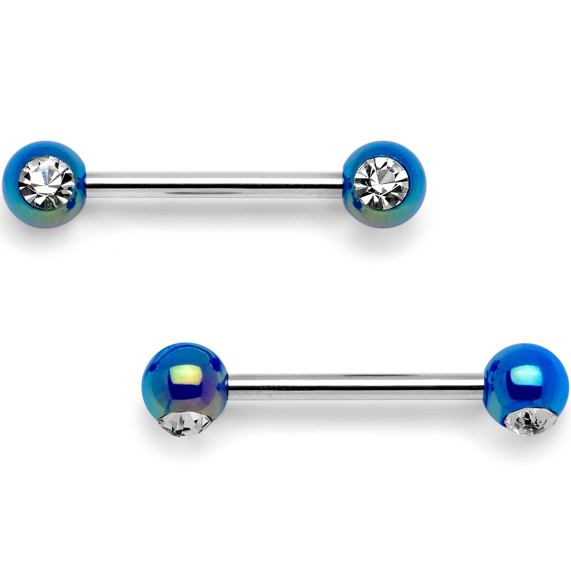 BodyCandy 9/16 Clear Gem Blue Pearlescent Acrylic Barbell Nipple Ring Set — main product shot
