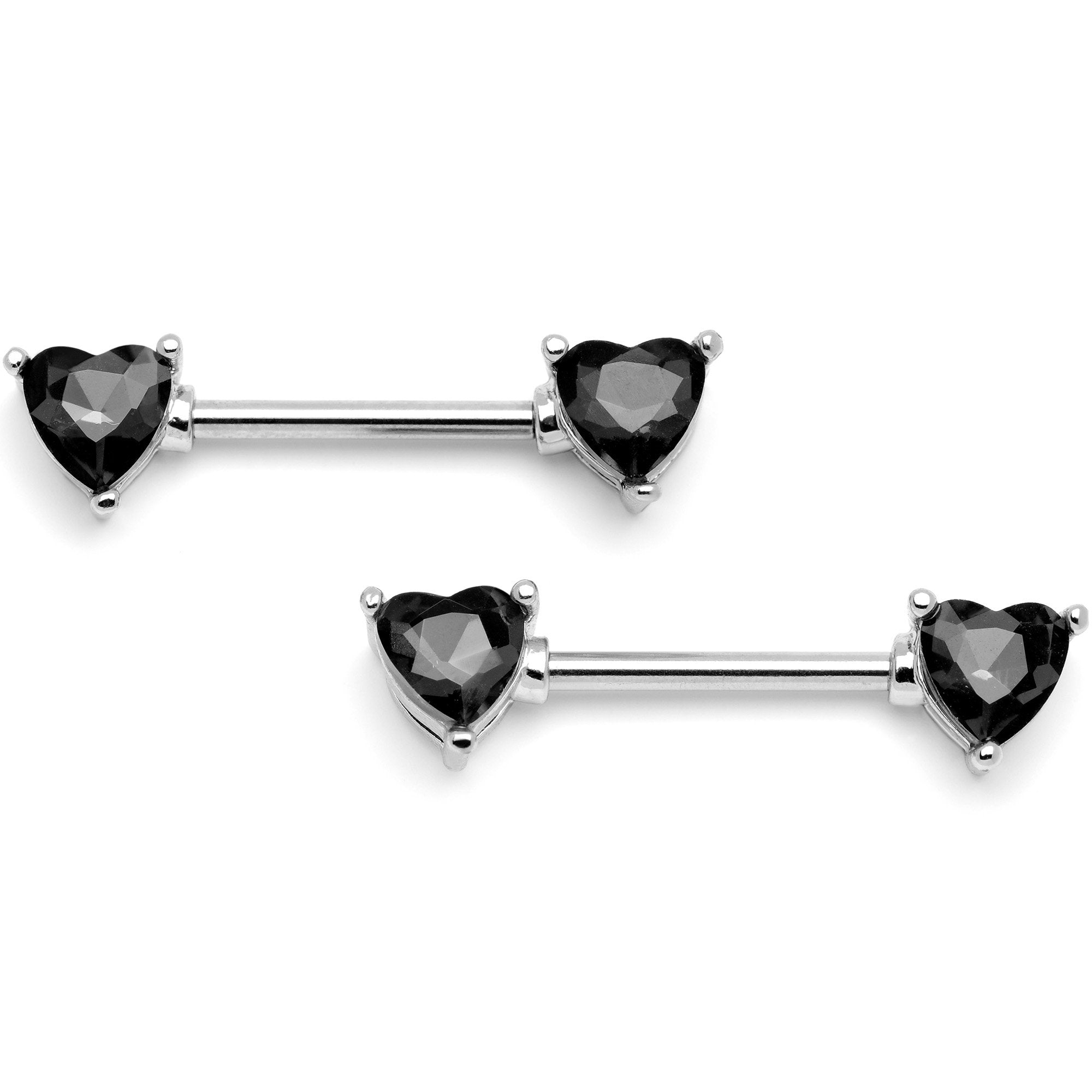 BodyCandy 14G 9/16 Black Gem Hearts of Love Barbell Nipple Ring Set — main product shot