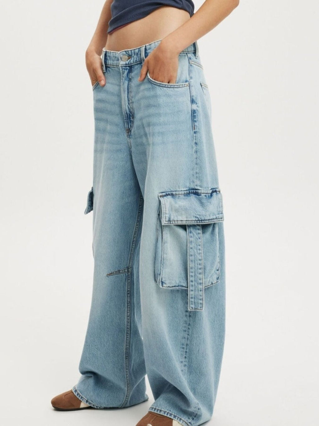Vintage Wash Wide Leg Cargo Jeans