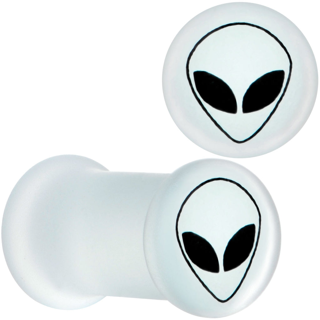 BodyCandy White Matte Glass Alien Head Double Flare Plug Set 6mm to 30mm — packaging or label