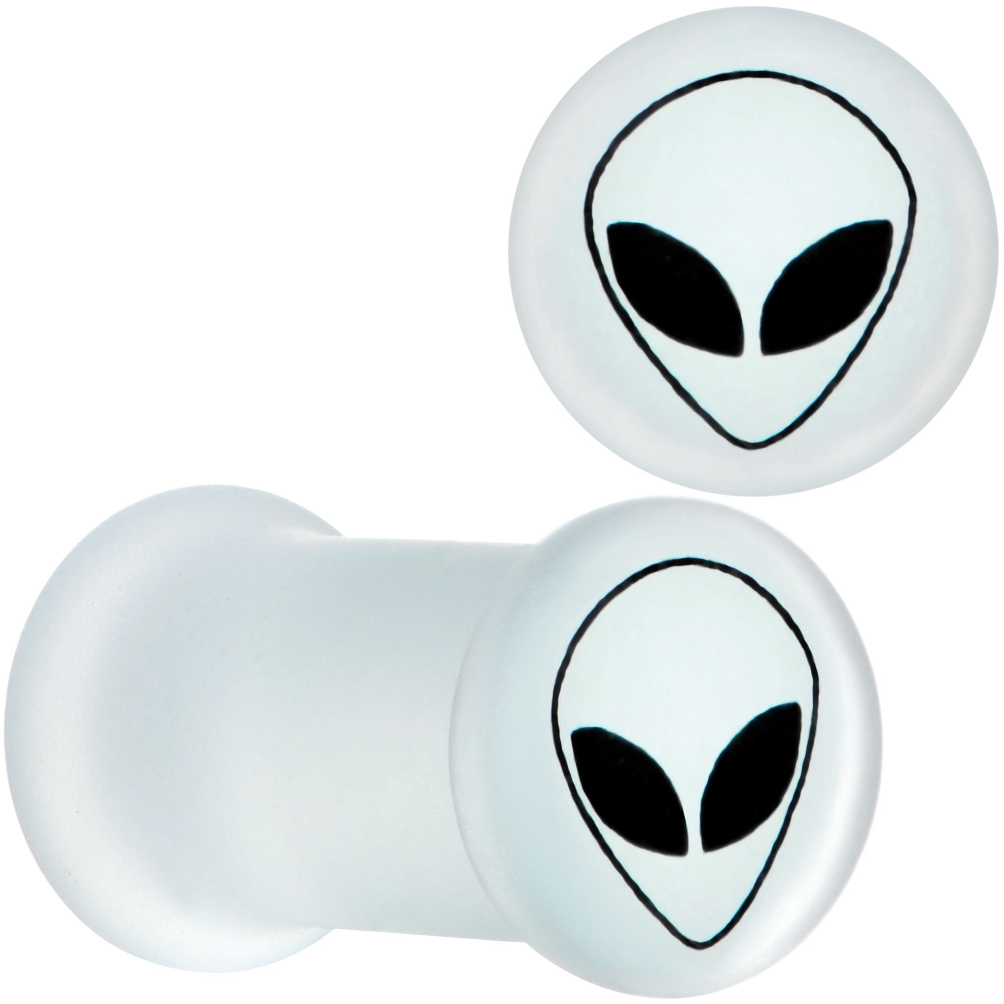 BodyCandy White Matte Glass Alien Head Double Flare Plug Set 6mm to 30mm — packaging or label