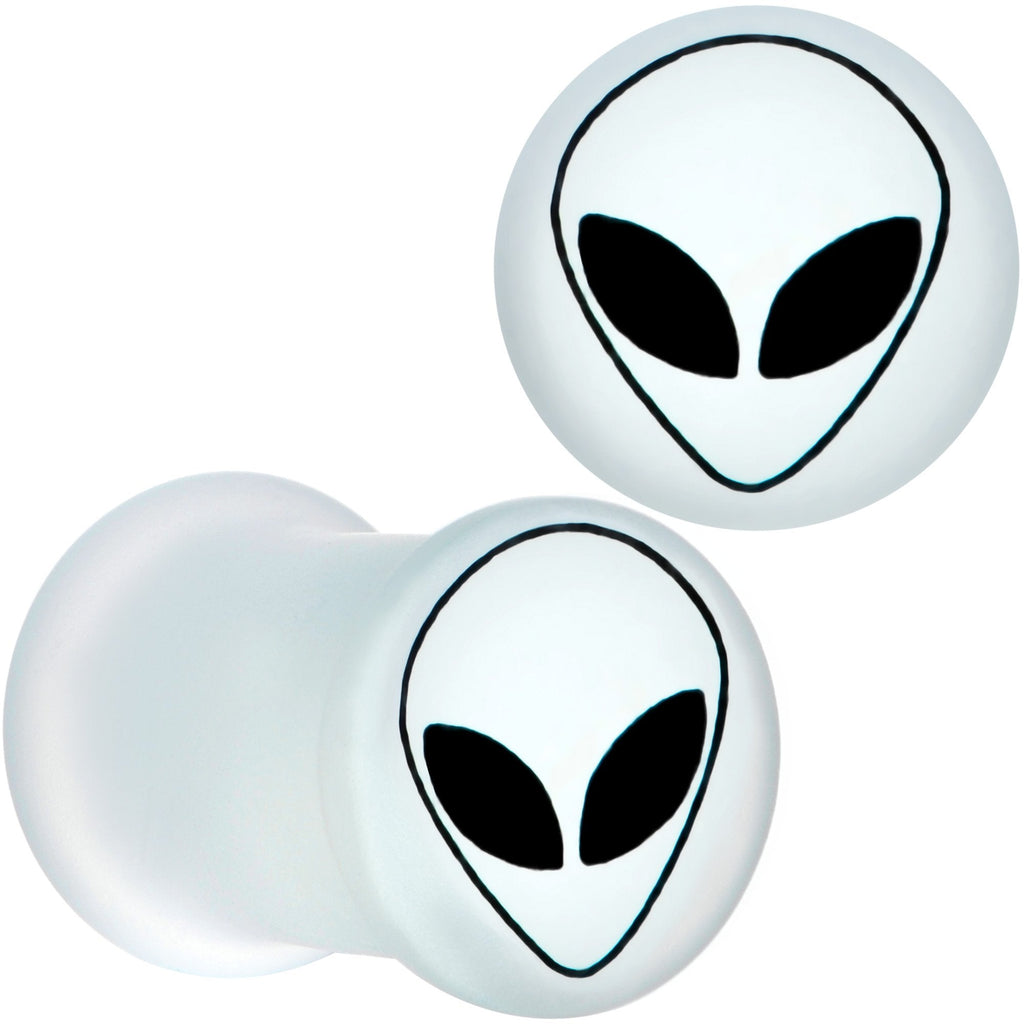 BodyCandy White Matte Glass Alien Head Double Flare Plug Set 6mm to 30mm — main product shot