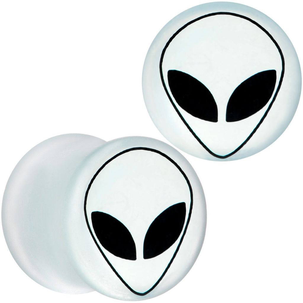 BodyCandy White Matte Glass Alien Head Double Flare Plug Set 6mm to 30mm — scale reference