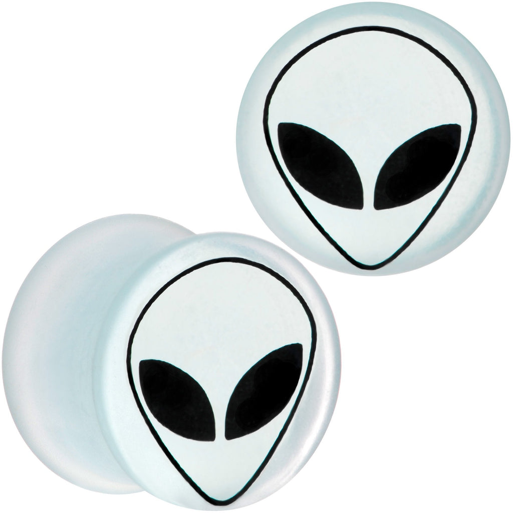 BodyCandy White Matte Glass Alien Head Double Flare Plug Set 6mm to 30mm — color variant