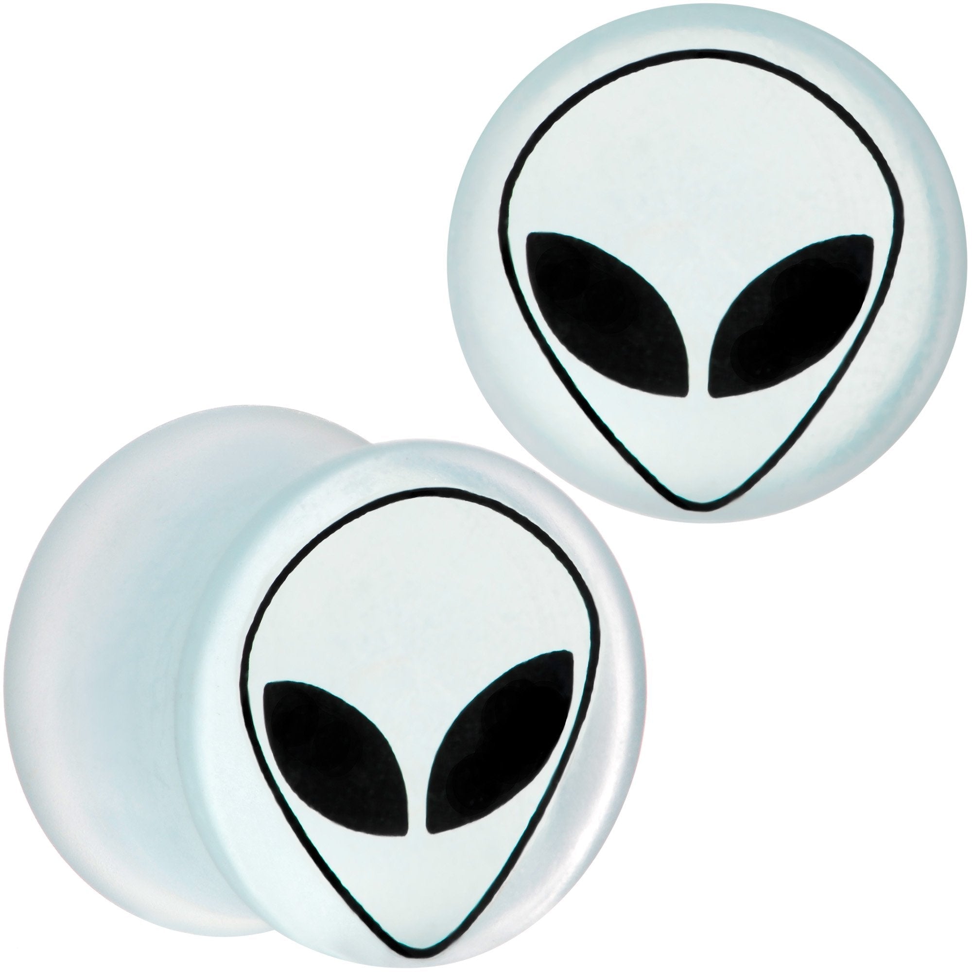 BodyCandy White Matte Glass Alien Head Double Flare Plug Set 6mm to 30mm — color variant