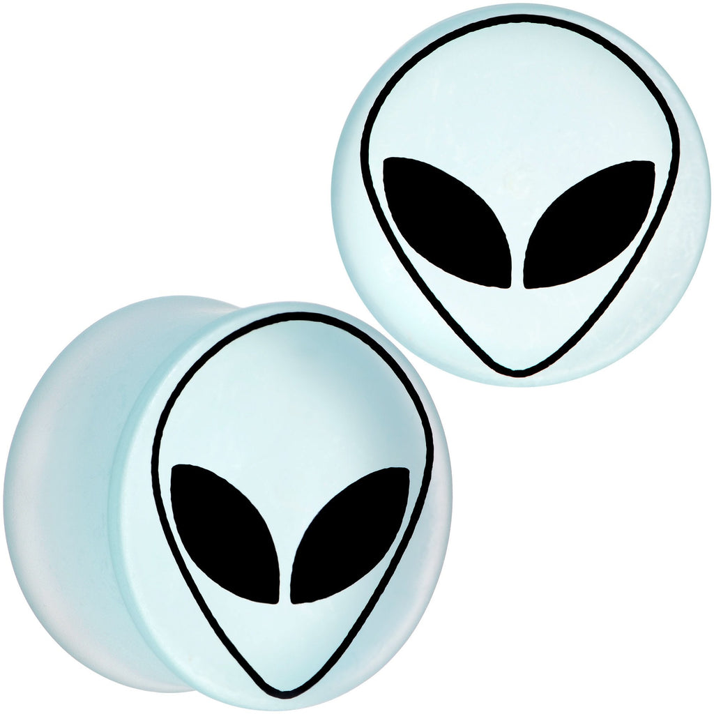 BodyCandy White Matte Glass Alien Head Double Flare Plug Set 6mm to 30mm — in-use context