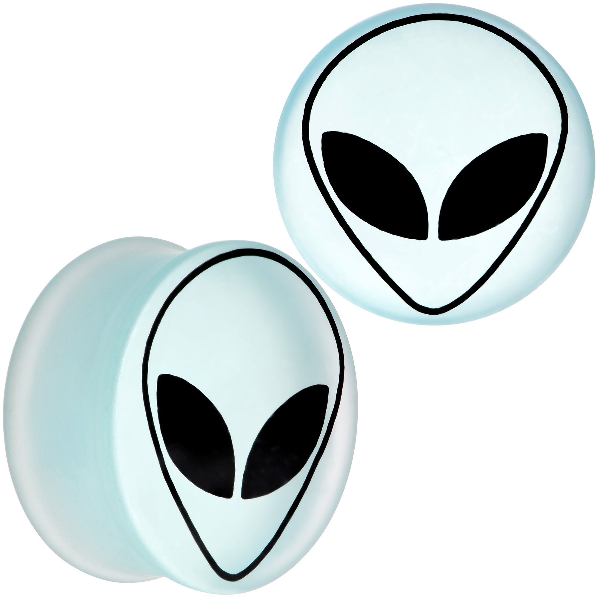 BodyCandy White Matte Glass Alien Head Double Flare Plug Set 6mm to 30mm — detail and construction