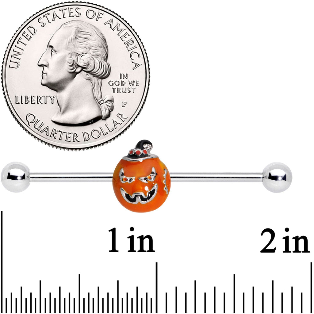 BodyCandy 14G Sassy Halloween Jack O Lantern Industrial Barbell 38mm — detail and construction