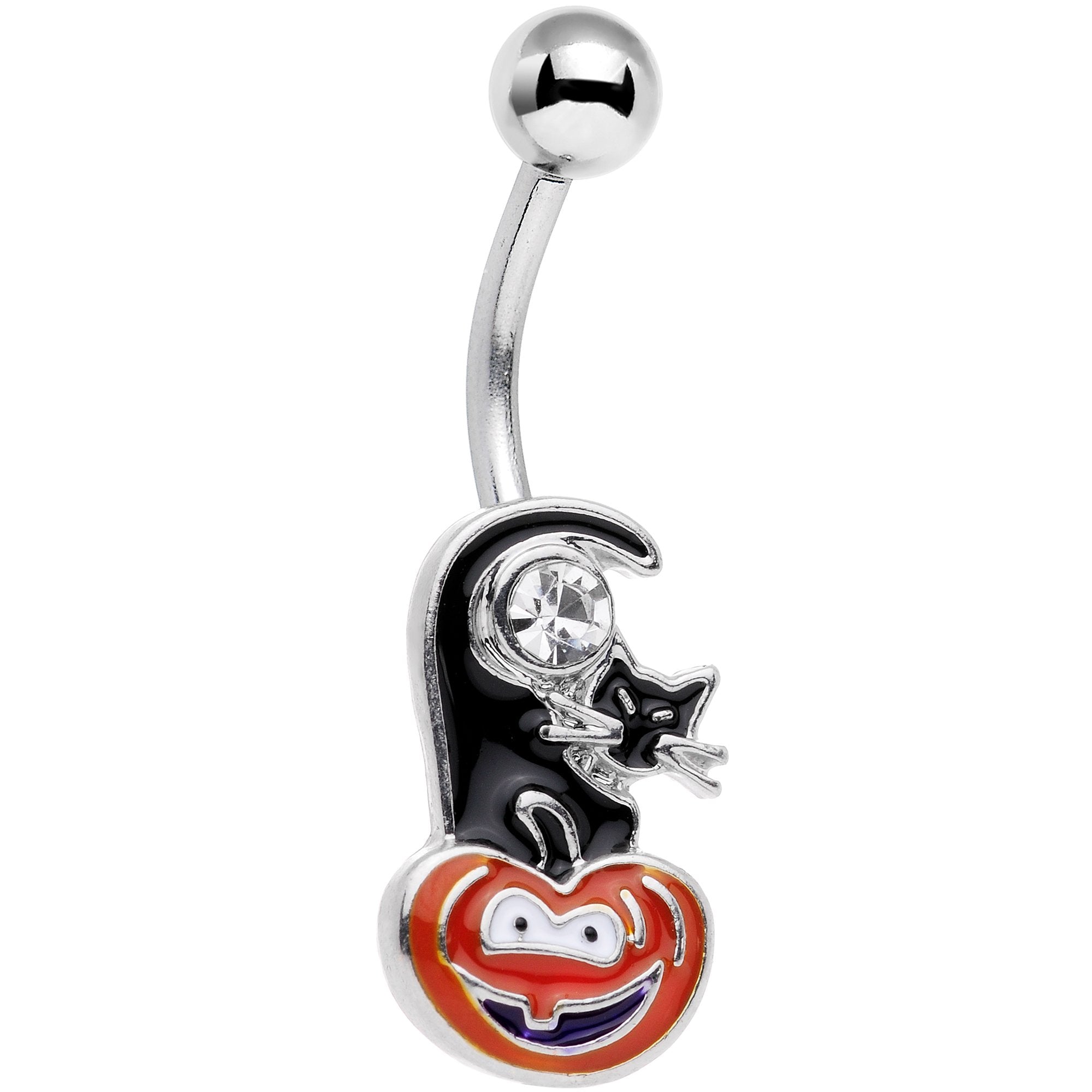 BodyCandy Clear Gem Halloween Black Cat Jack O Lantern Belly Ring — main product shot