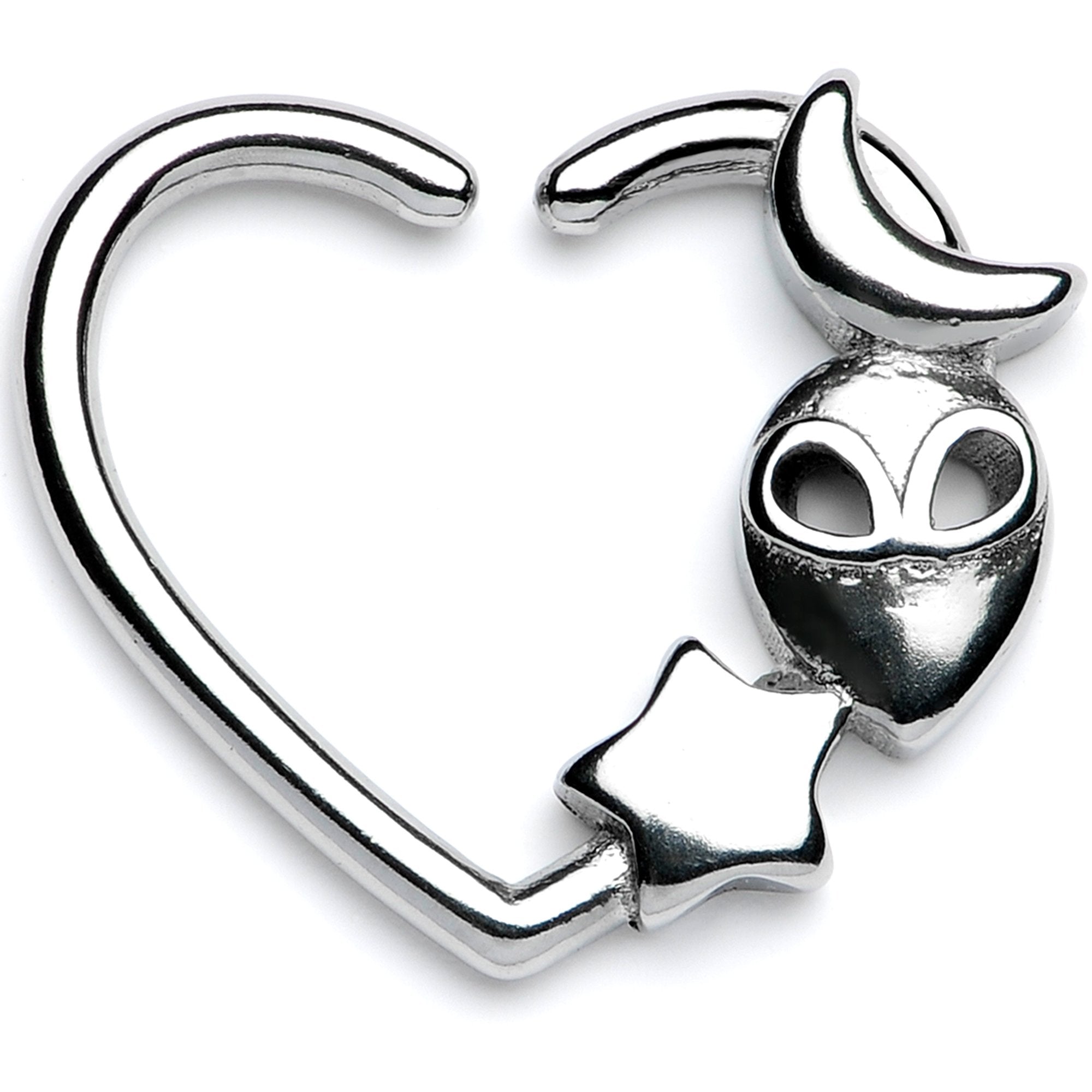 BodyCandy 16G 3/8 Alien Among The Stars Left Heart Closure Ring — main product shot