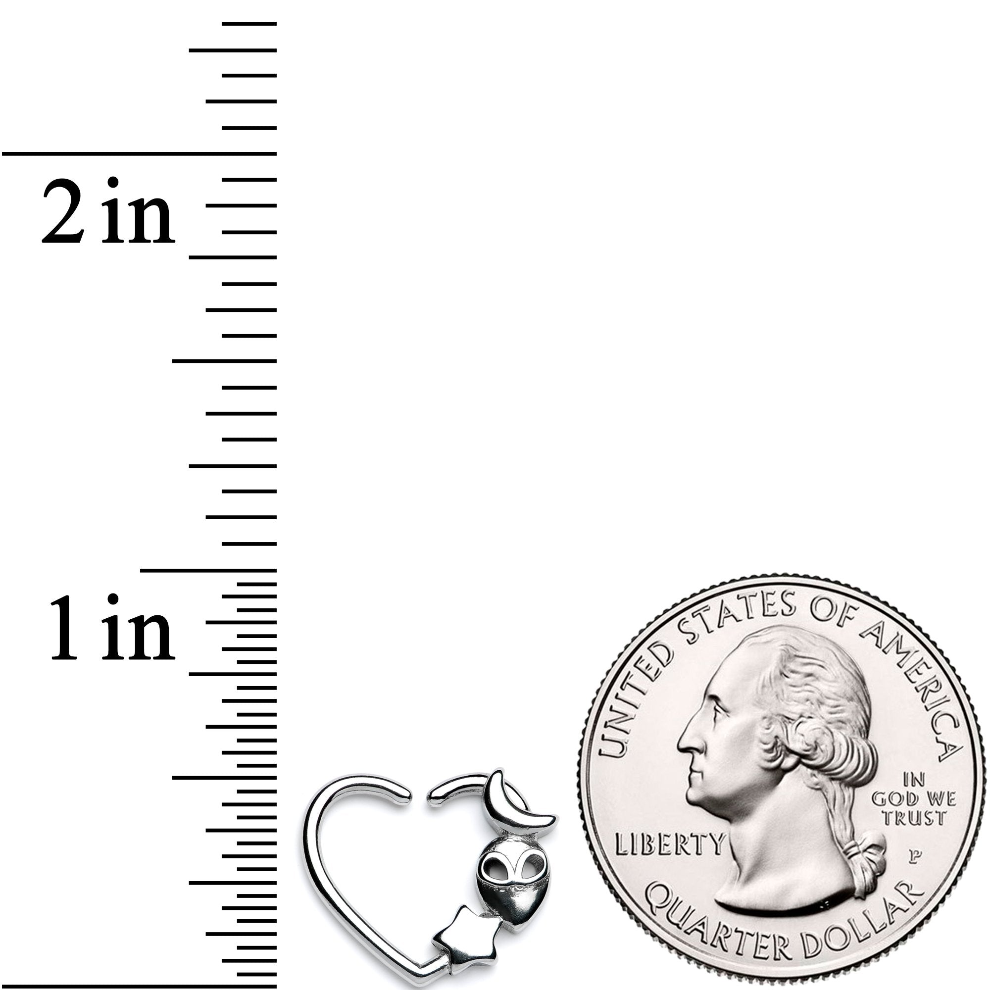 BodyCandy 16G 3/8 Alien Among The Stars Left Heart Closure Ring — detail and construction