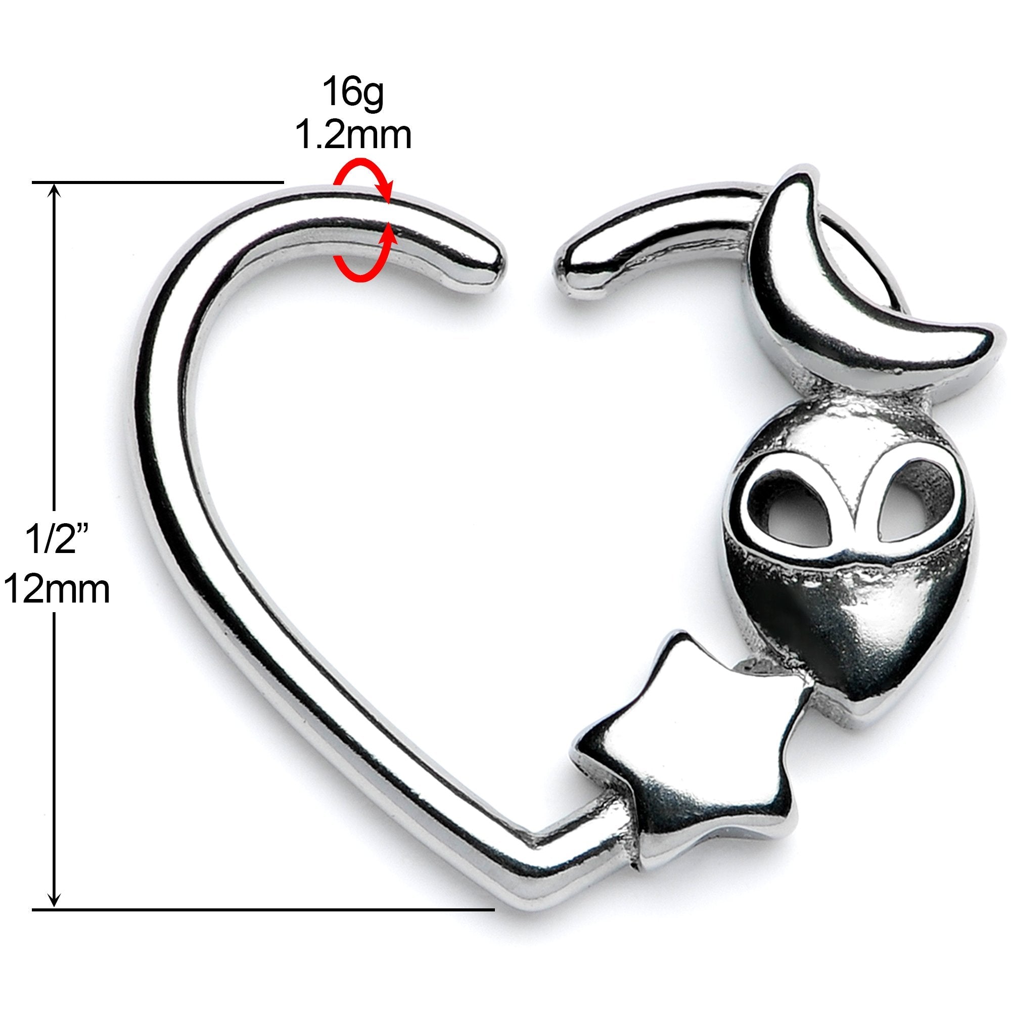 BodyCandy 16G 3/8 Alien Among The Stars Left Heart Closure Ring — lifestyle context