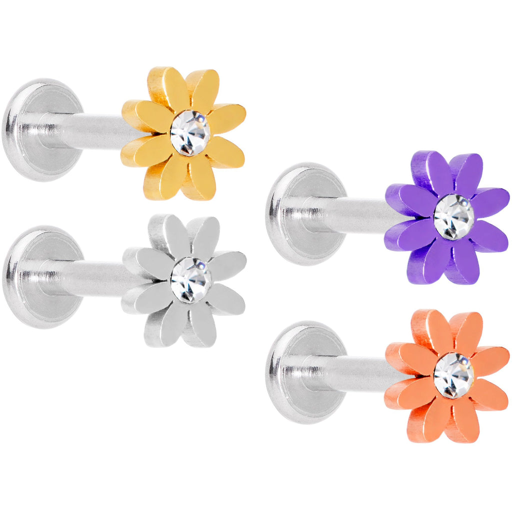 BodyCandy Clear Gem Multicolor Internally Threaded Flower Labret Set of 4 — main product shot