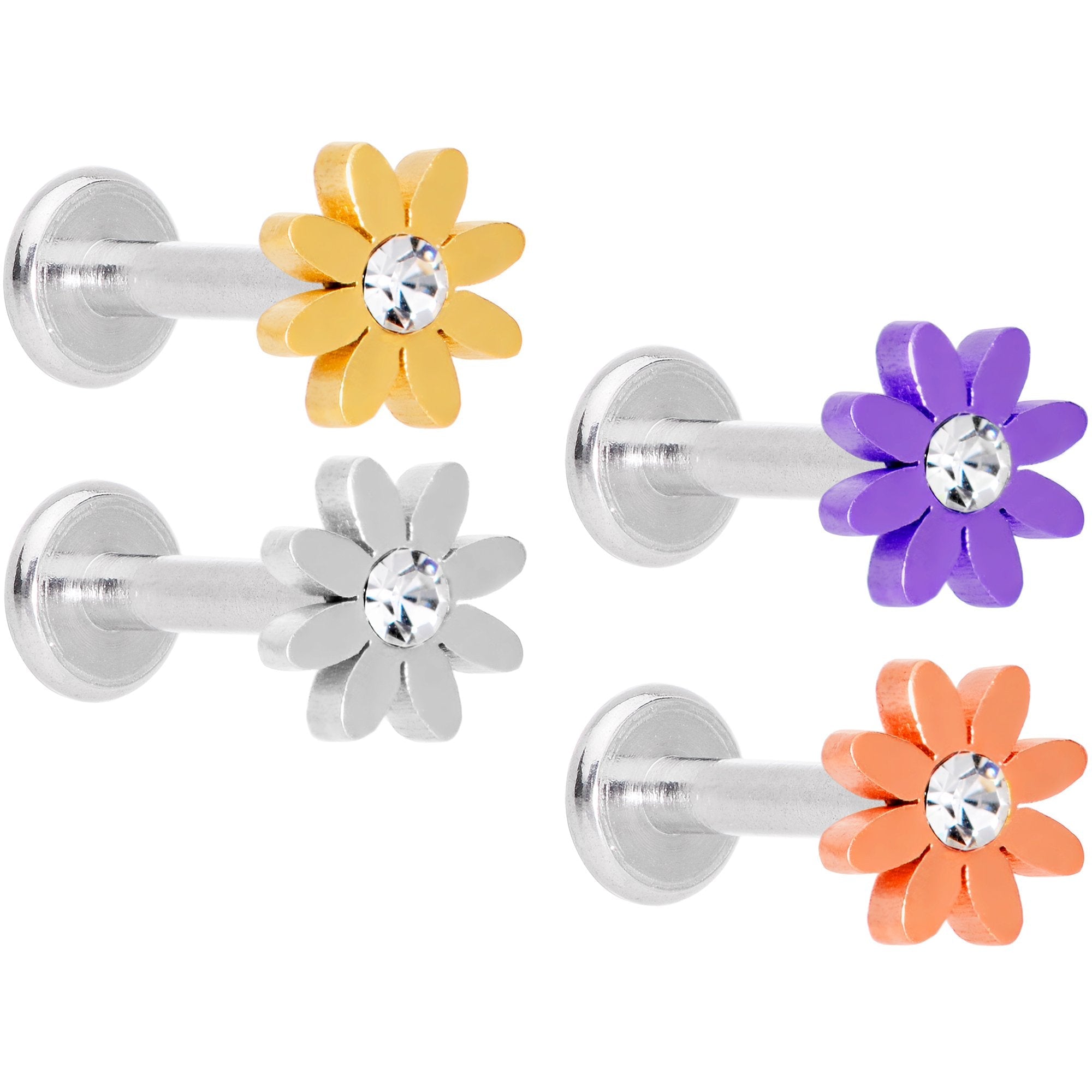 BodyCandy Clear Gem Multicolor Internally Threaded Flower Labret Set of 4 — main product shot