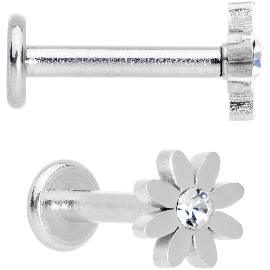 BodyCandy Clear Gem Multicolor Internally Threaded Flower Labret Set of 4 — detail and construction