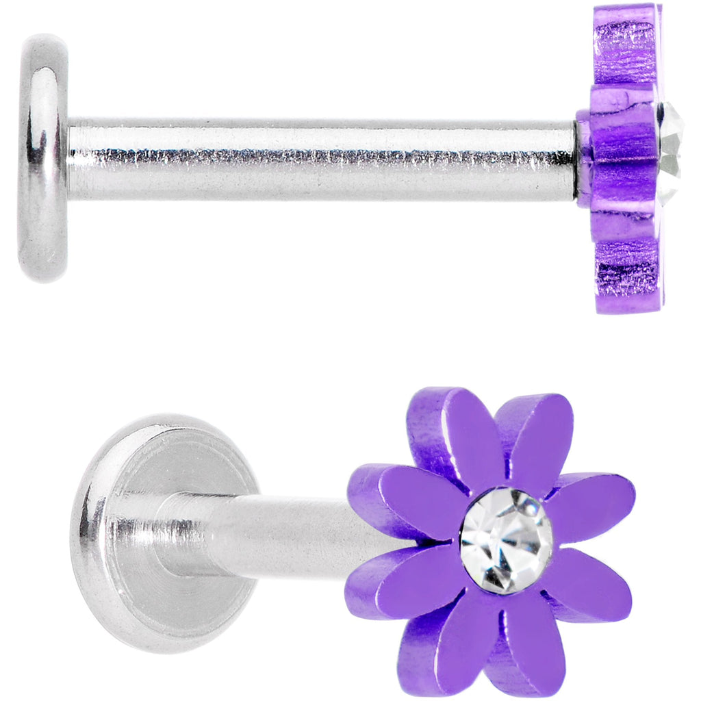 BodyCandy Clear Gem Multicolor Internally Threaded Flower Labret Set of 4 — branding close-up